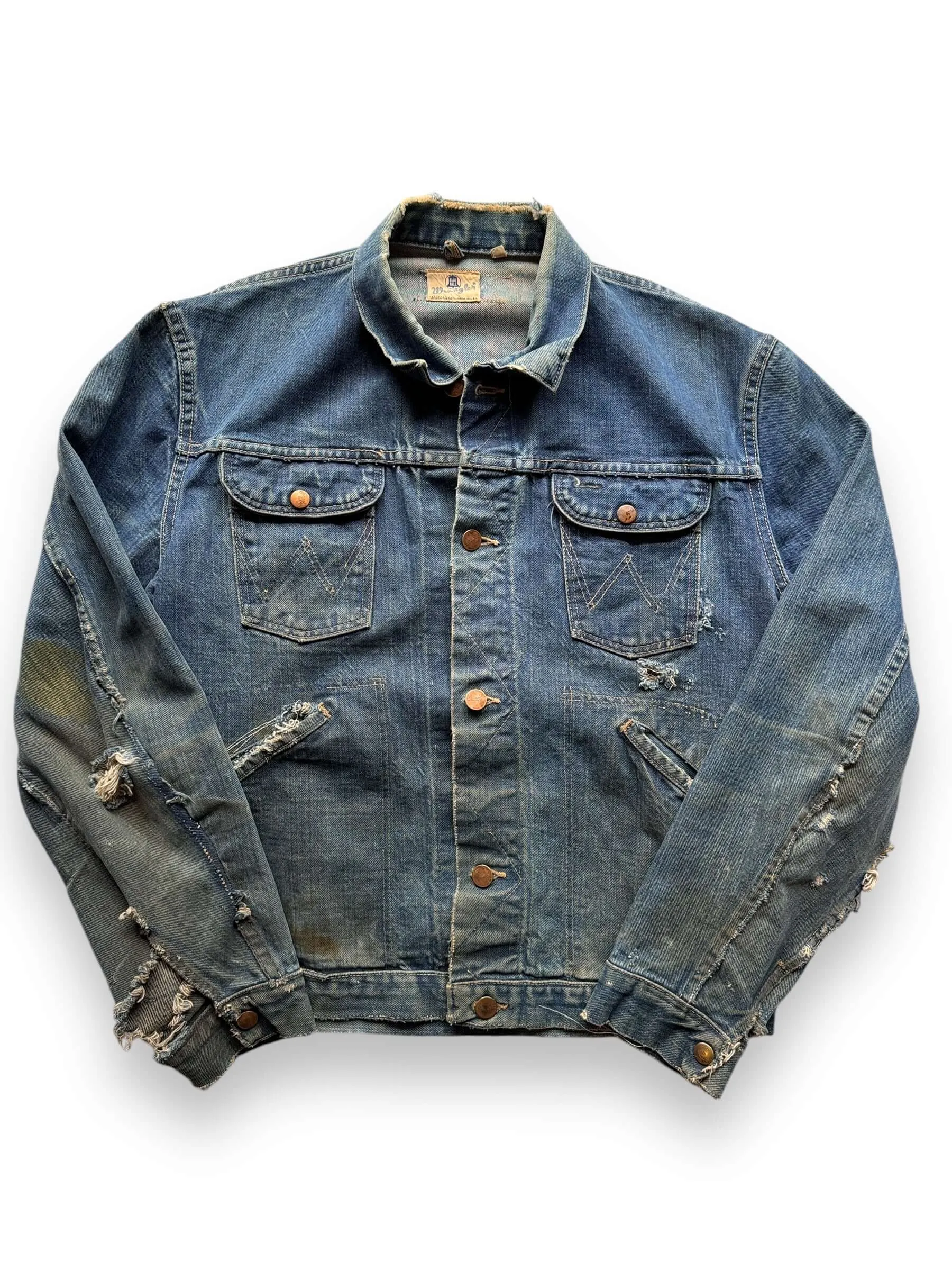 Vintage Distressed Wrangler Blue Bell 124MJ Denim Jacket SZ 42