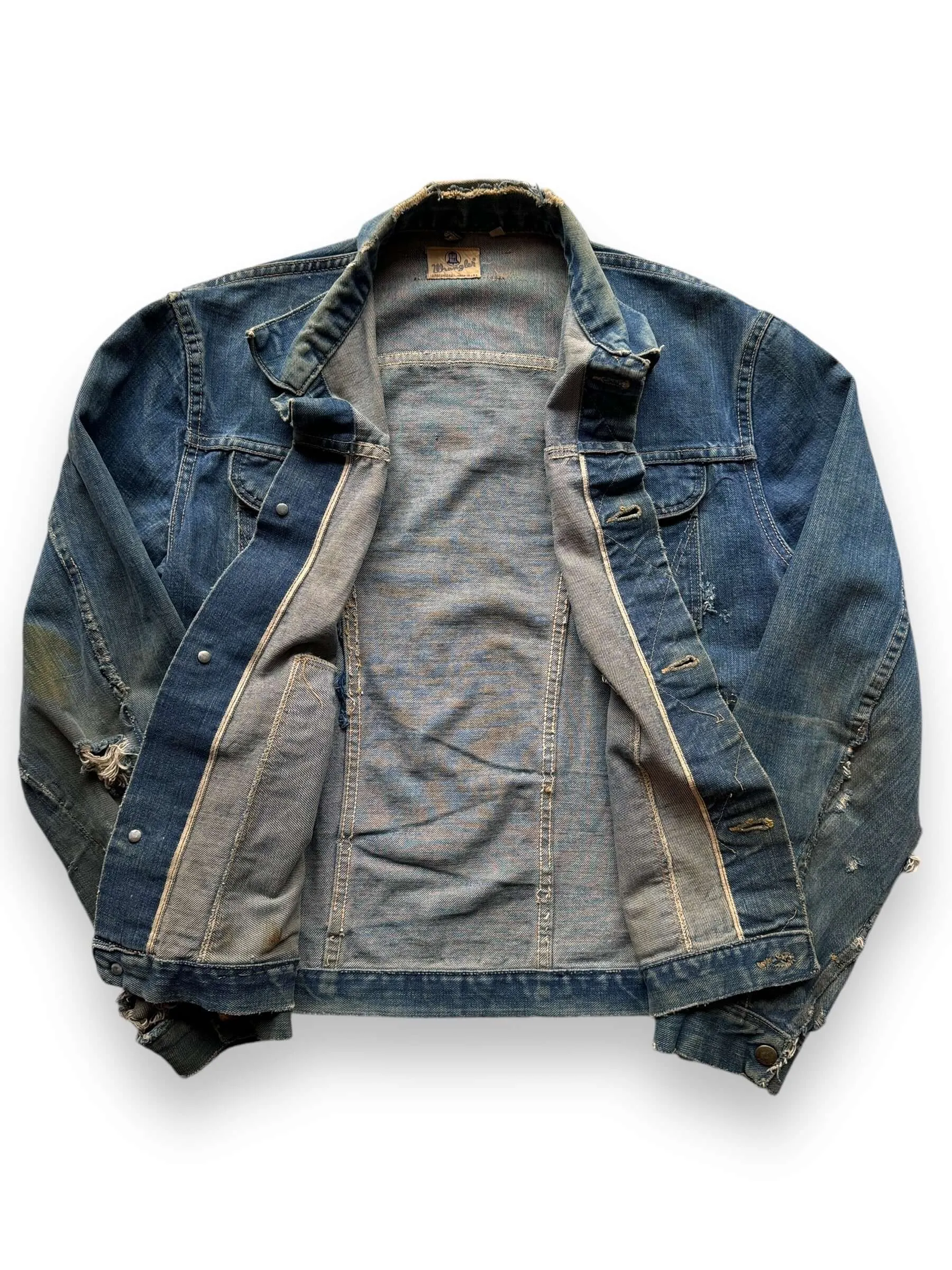 Vintage Distressed Wrangler Blue Bell 124MJ Denim Jacket SZ 42