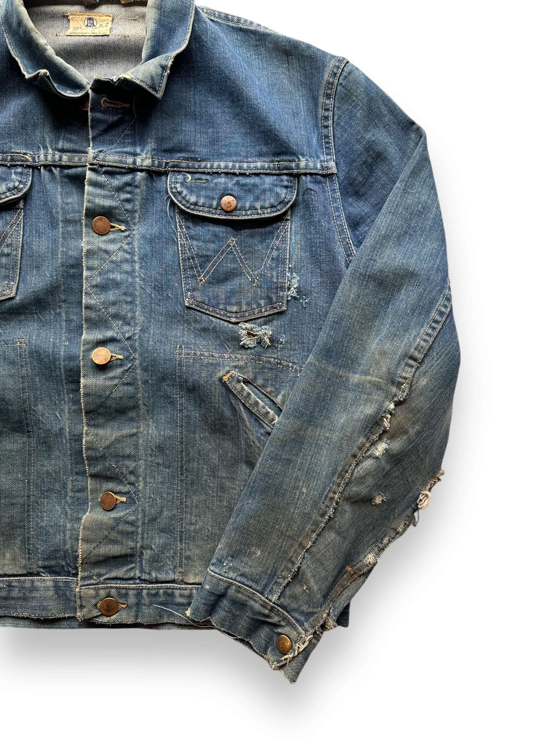 Vintage Distressed Wrangler Blue Bell 124MJ Denim Jacket SZ 42