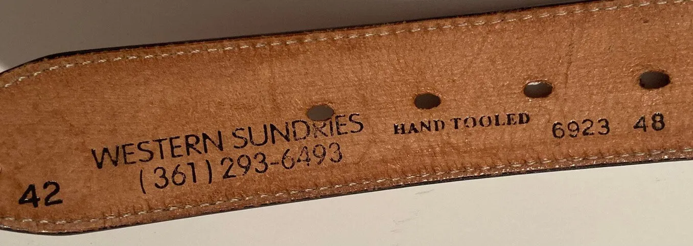 Vintage Leather Belt and Buckle, Hand Tooled, Western Sundries, Belts, Quality, Size 42 to 48, Country and Western, Western Wear