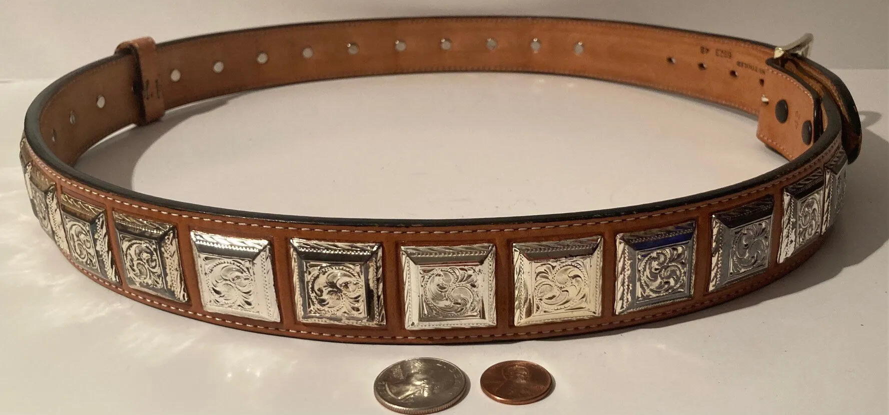 Vintage Leather Belt and Buckle, Hand Tooled, Western Sundries, Belts, Quality, Size 42 to 48, Country and Western, Western Wear