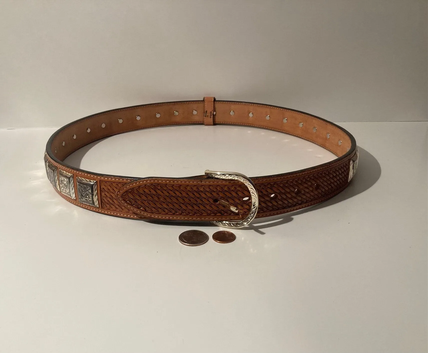 Vintage Leather Belt and Buckle, Hand Tooled, Western Sundries, Belts, Quality, Size 42 to 48, Country and Western, Western Wear