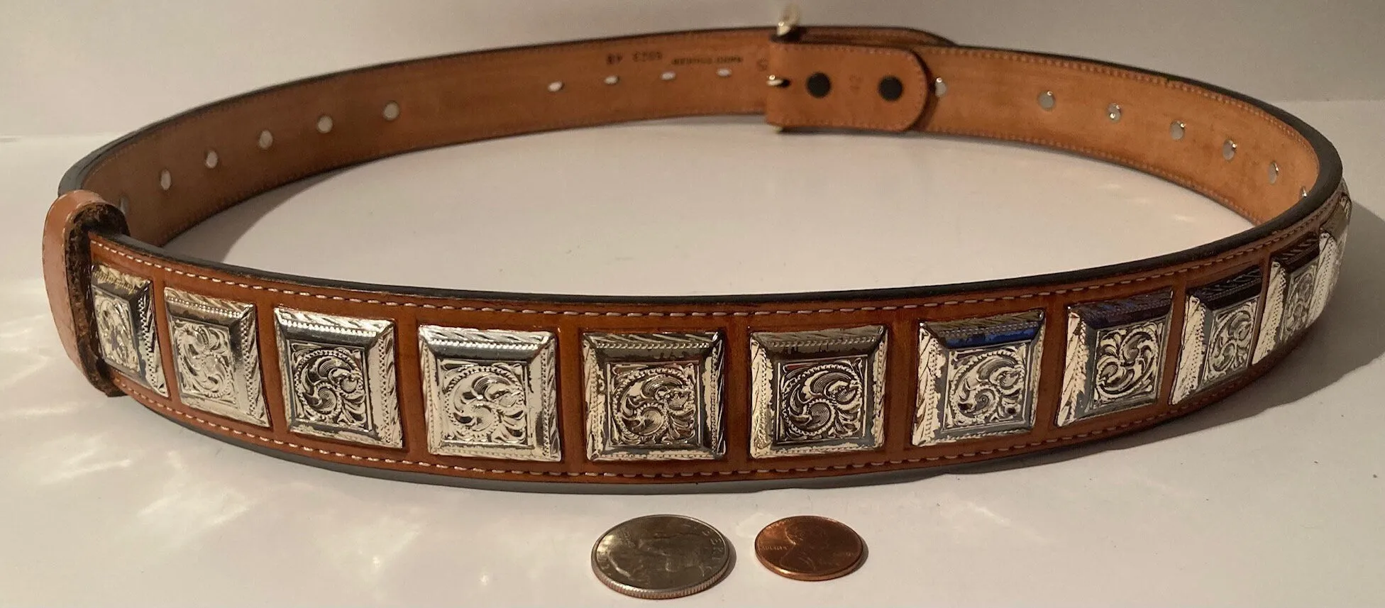 Vintage Leather Belt and Buckle, Hand Tooled, Western Sundries, Belts, Quality, Size 42 to 48, Country and Western, Western Wear
