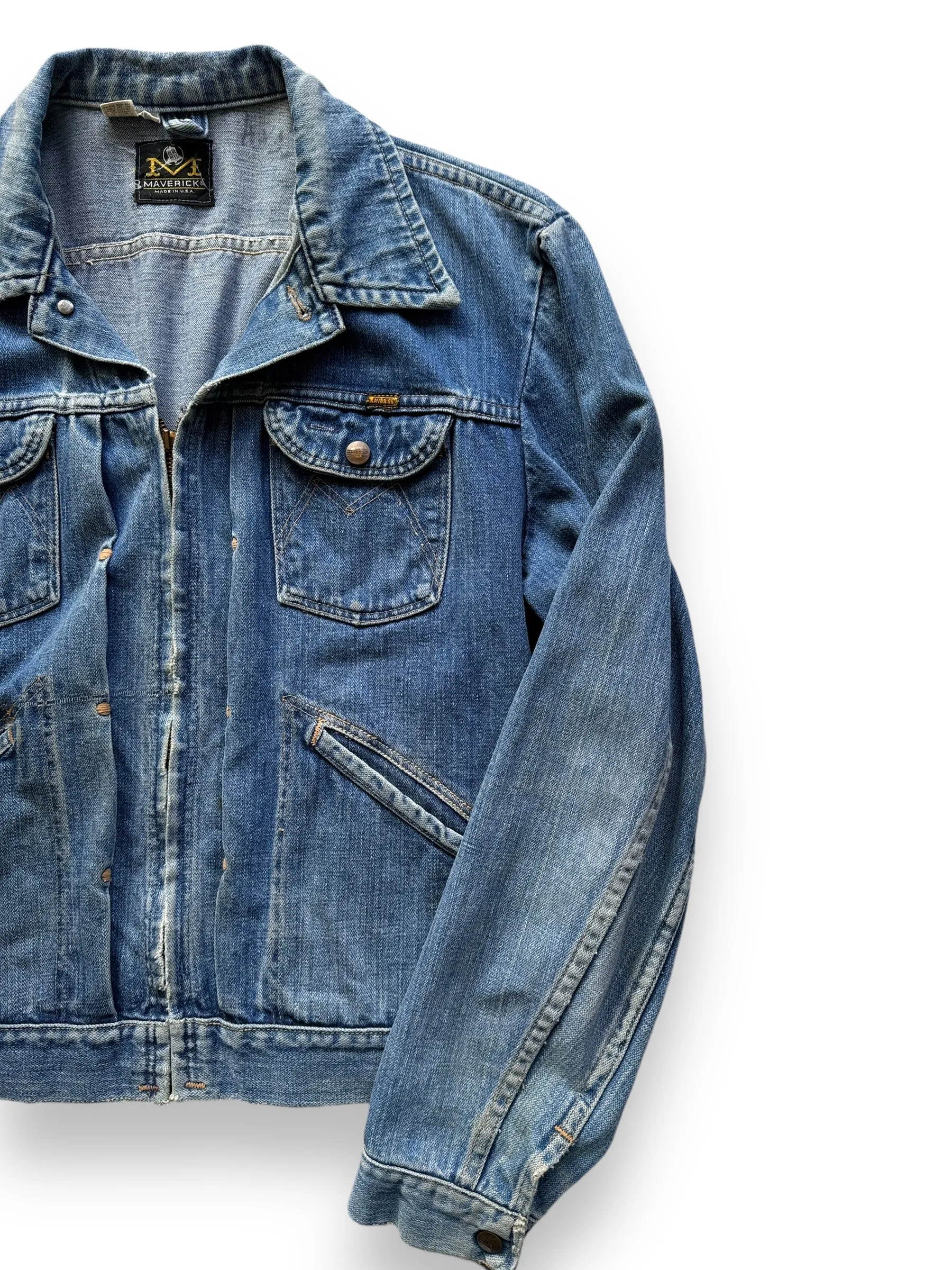 Vintage Maverick MJZ Denim Jacket w/ Busted Zipper SZ 44