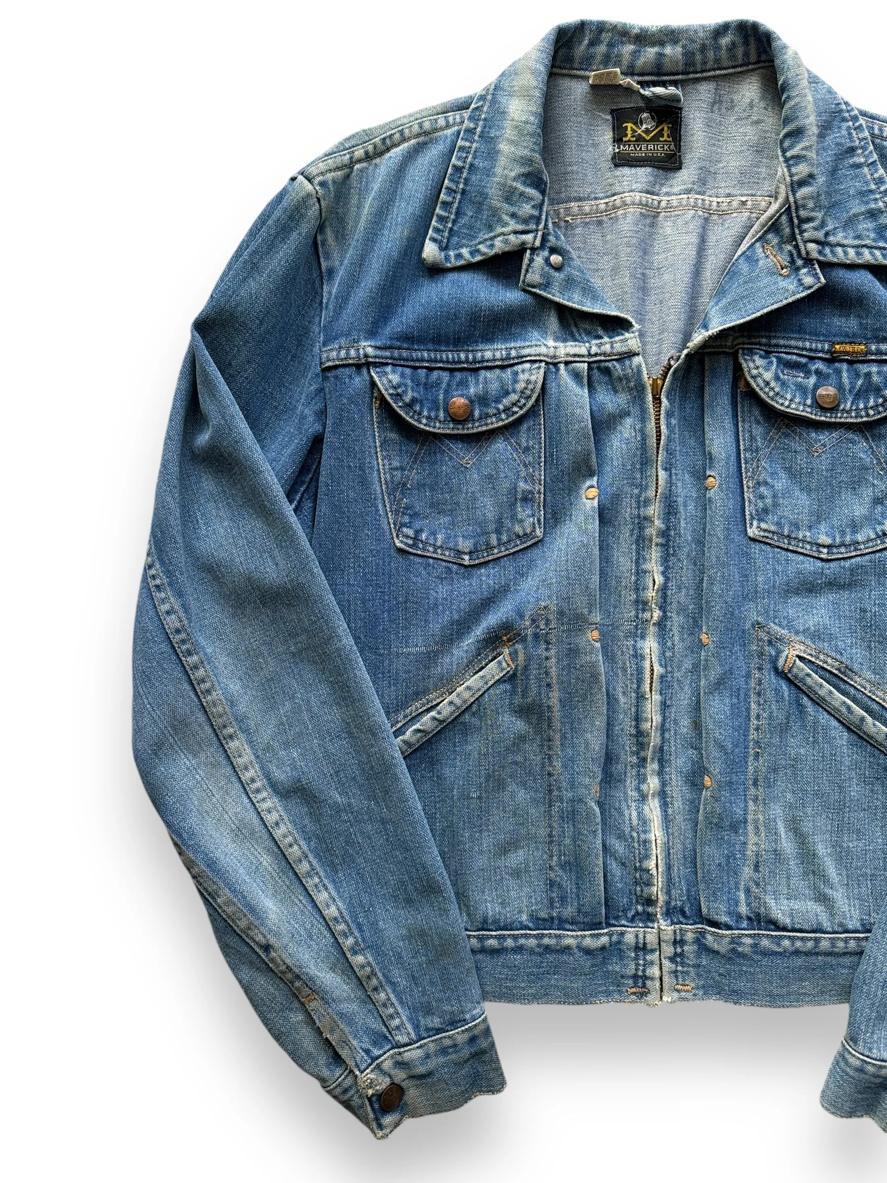 Vintage Maverick MJZ Denim Jacket w/ Busted Zipper SZ 44