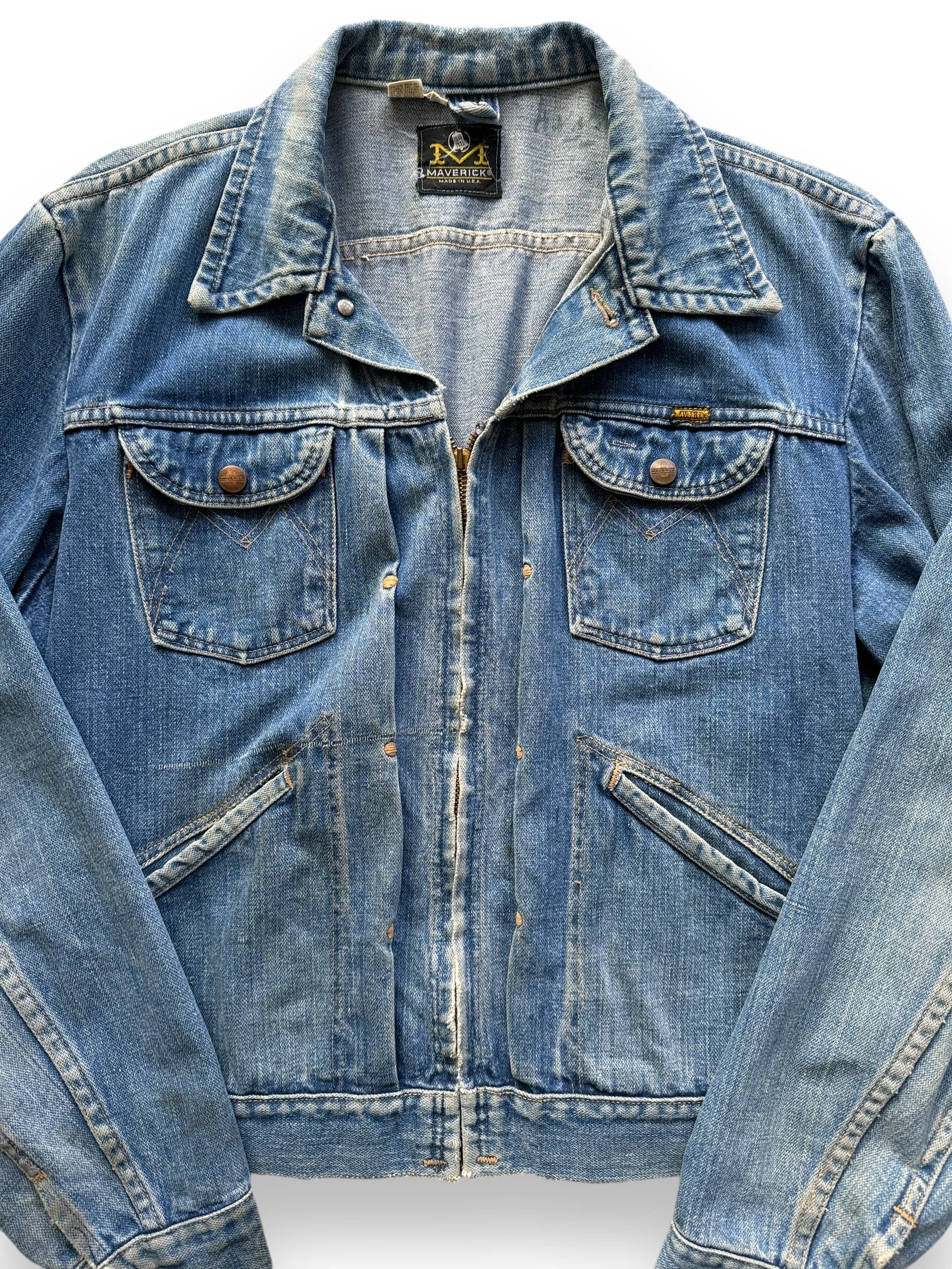 Vintage Maverick MJZ Denim Jacket w/ Busted Zipper SZ 44