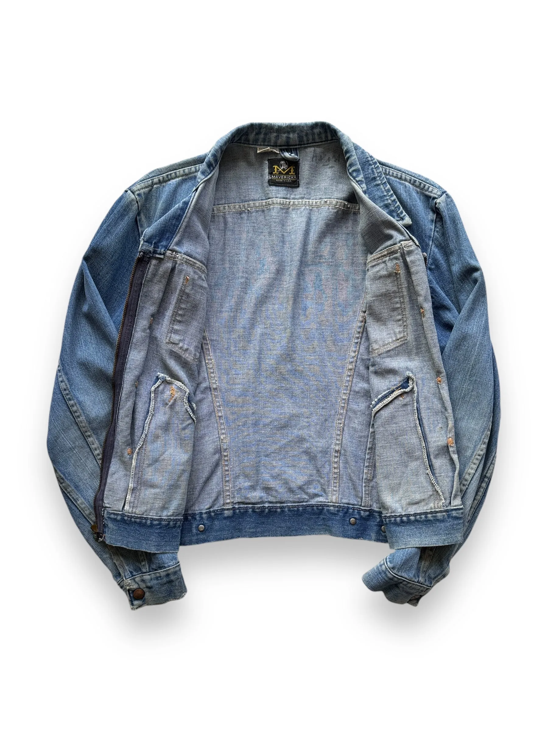 Vintage Maverick MJZ Denim Jacket w/ Busted Zipper SZ 44
