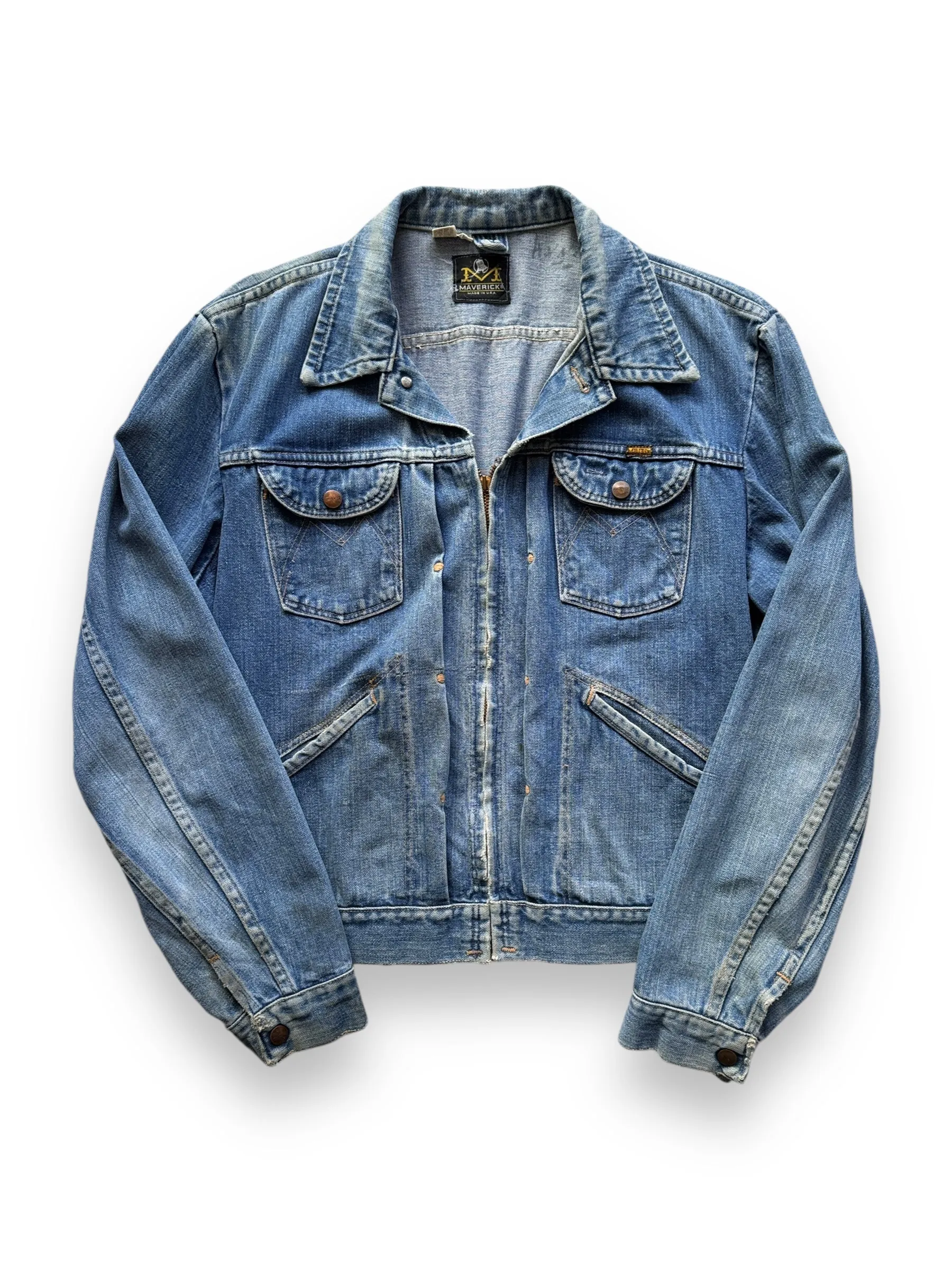 Vintage Maverick MJZ Denim Jacket w/ Busted Zipper SZ 44