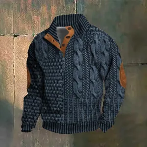 Vintage Men Ethnic Style Pullover Sweatshirts Casual Loose 3d Digital Buckle Button Stand Collar Long Sleeve Hoodie Streetwear