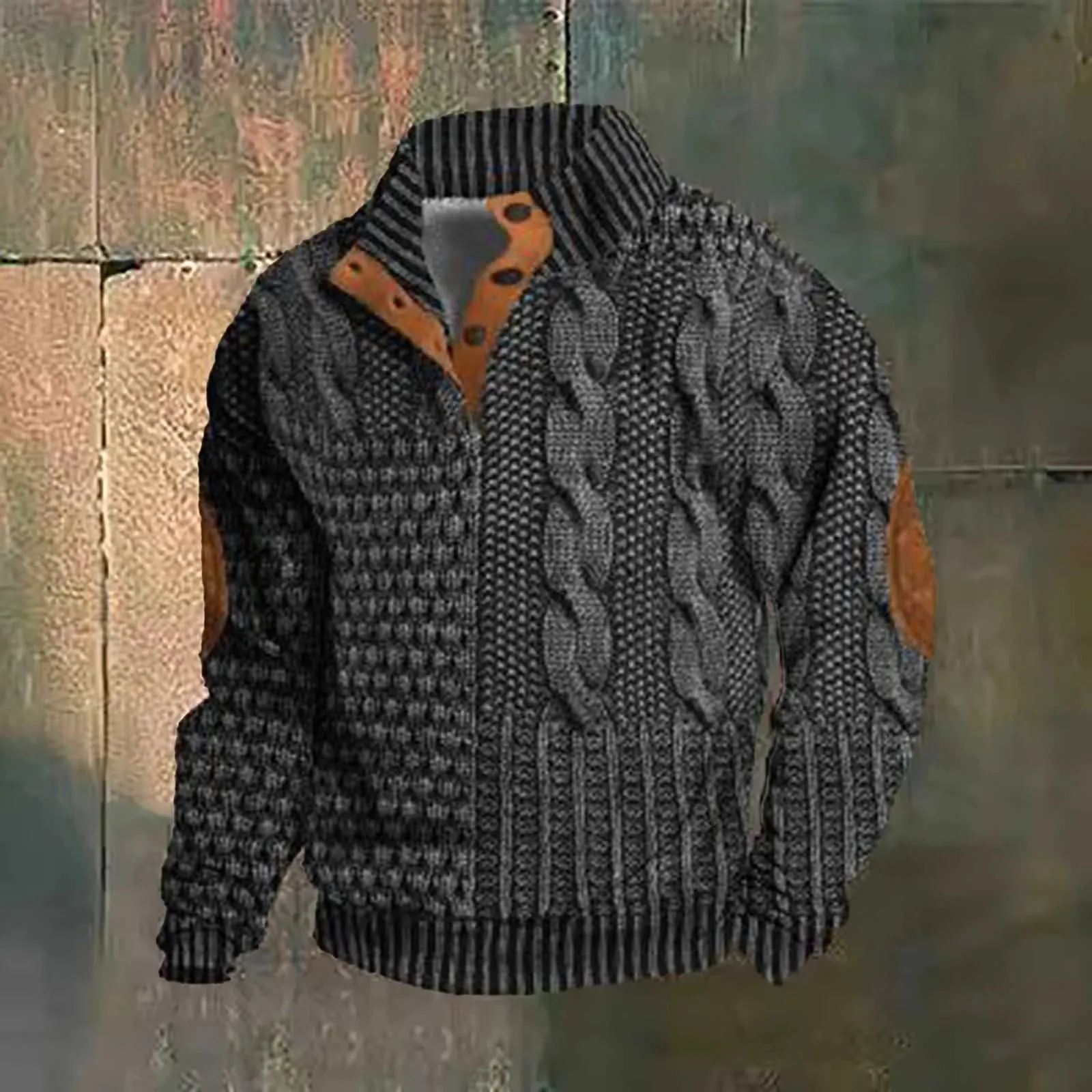 Vintage Men Ethnic Style Pullover Sweatshirts Casual Loose 3d Digital Buckle Button Stand Collar Long Sleeve Hoodie Streetwear