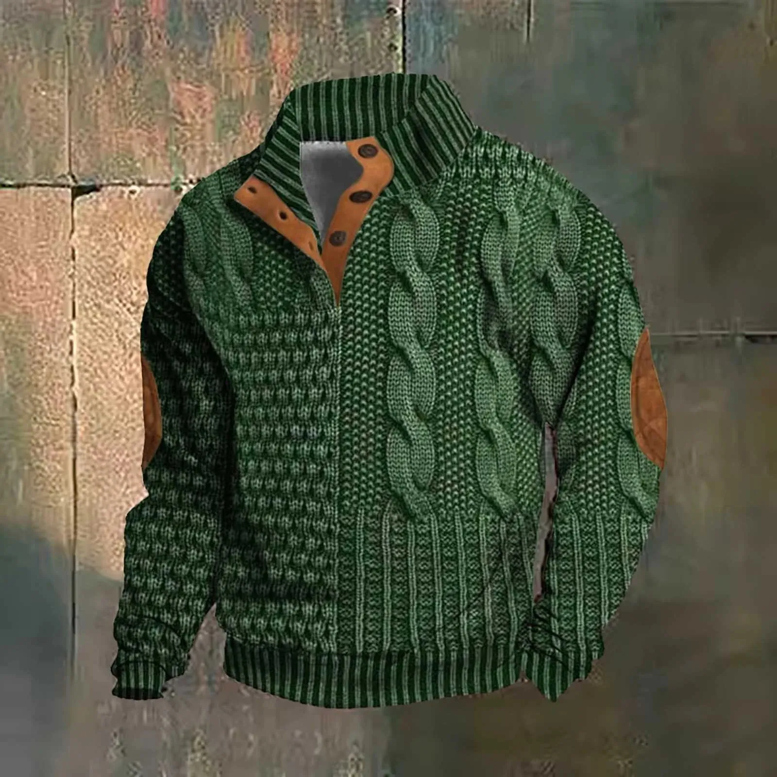 Vintage Men Ethnic Style Pullover Sweatshirts Casual Loose 3d Digital Buckle Button Stand Collar Long Sleeve Hoodie Streetwear