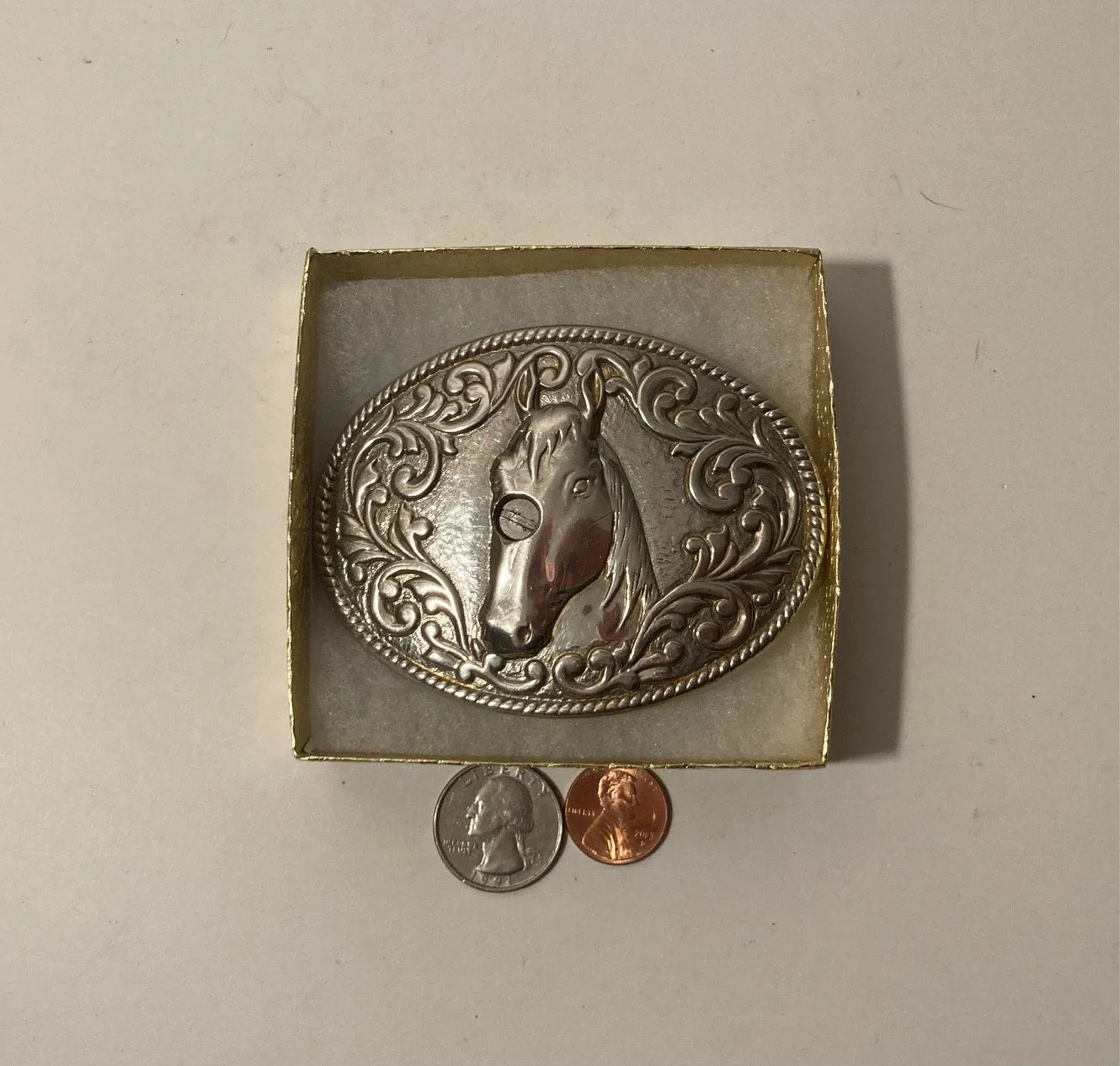 Vintage Metal Belt Buckle, 24K Gold Plated, Nice Horse, Nice Western Design, 3 1/2" x 2 3/4", Heavy Duty, Made in USA, Quality, Thick Metal