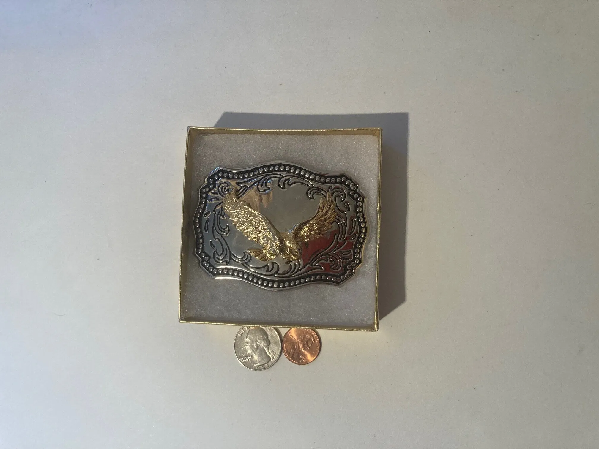 Vintage Metal Belt Buckle, American Bald Eagle, 3 1/2" x 2 1/2", Heavy Duty, Quality, Thick Metal, Made in USA, For Belts, Fashion