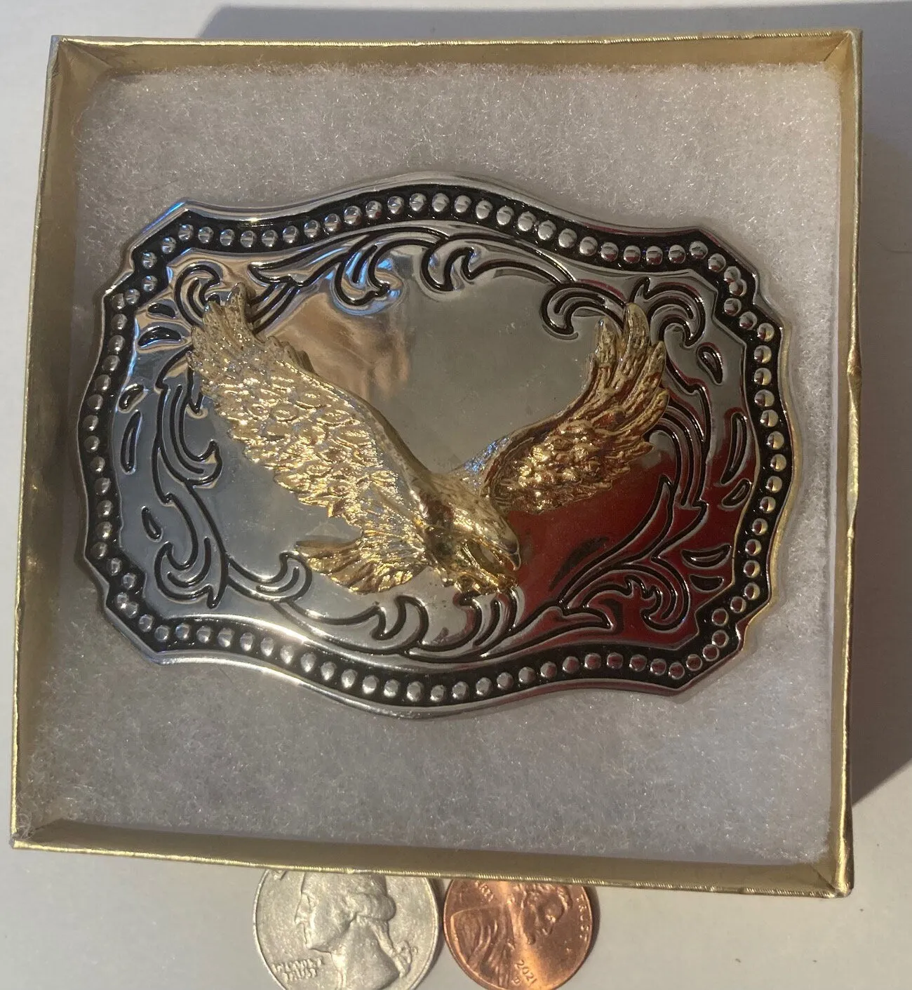 Vintage Metal Belt Buckle, American Bald Eagle, 3 1/2" x 2 1/2", Heavy Duty, Quality, Thick Metal, Made in USA, For Belts, Fashion