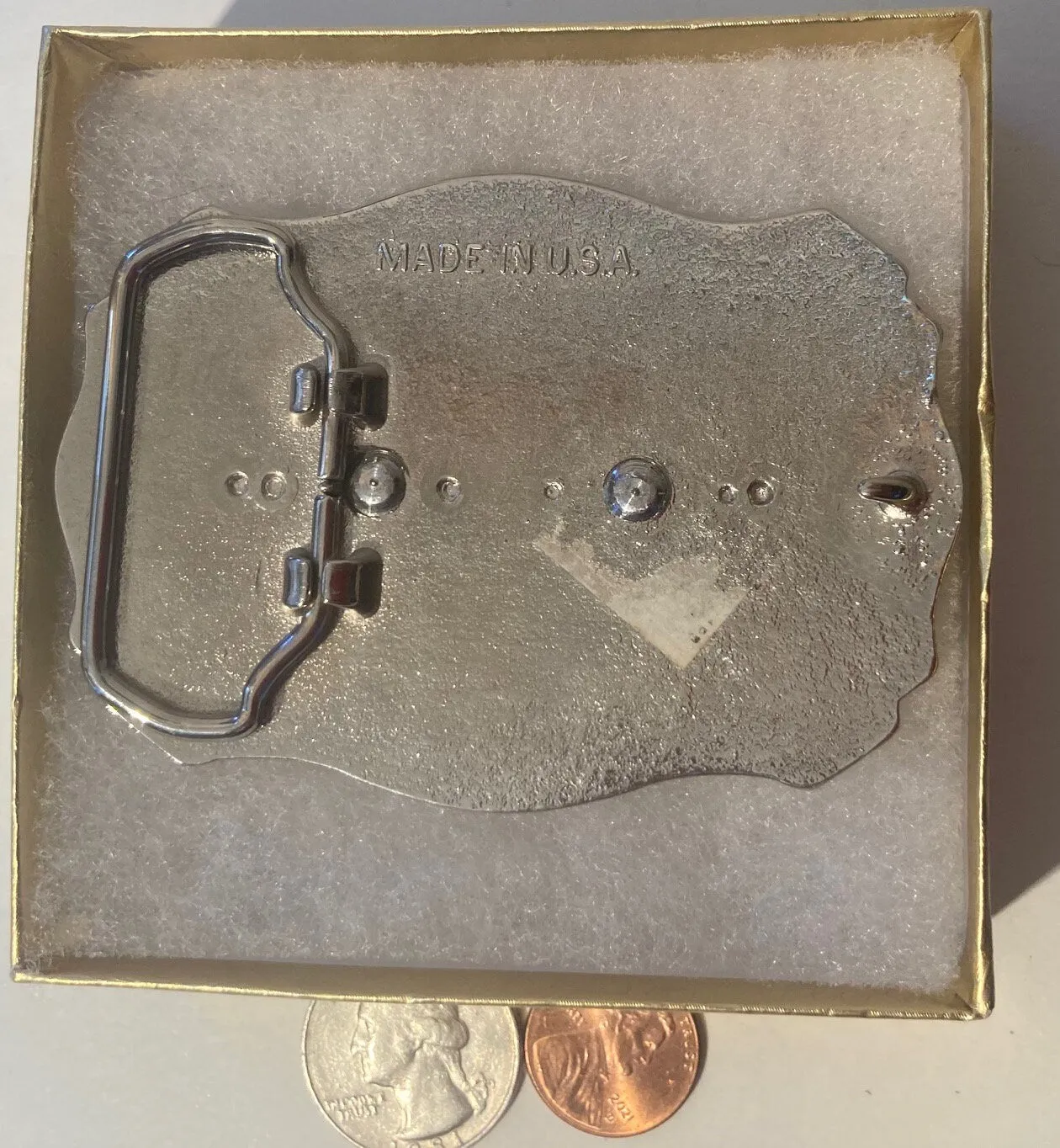 Vintage Metal Belt Buckle, American Bald Eagle, 3 1/2" x 2 1/2", Heavy Duty, Quality, Thick Metal, Made in USA, For Belts, Fashion