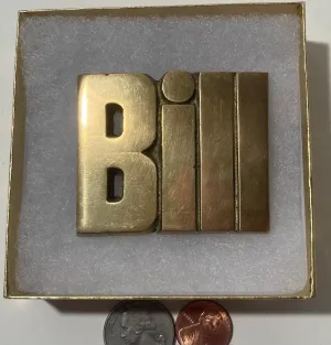 Vintage Metal Belt Buckle, Brass, Bill, Billy, William, Nice Design, 2 1/2" x 2", Heavy Duty, Quality, Thick Metal, For Belts, Fashion