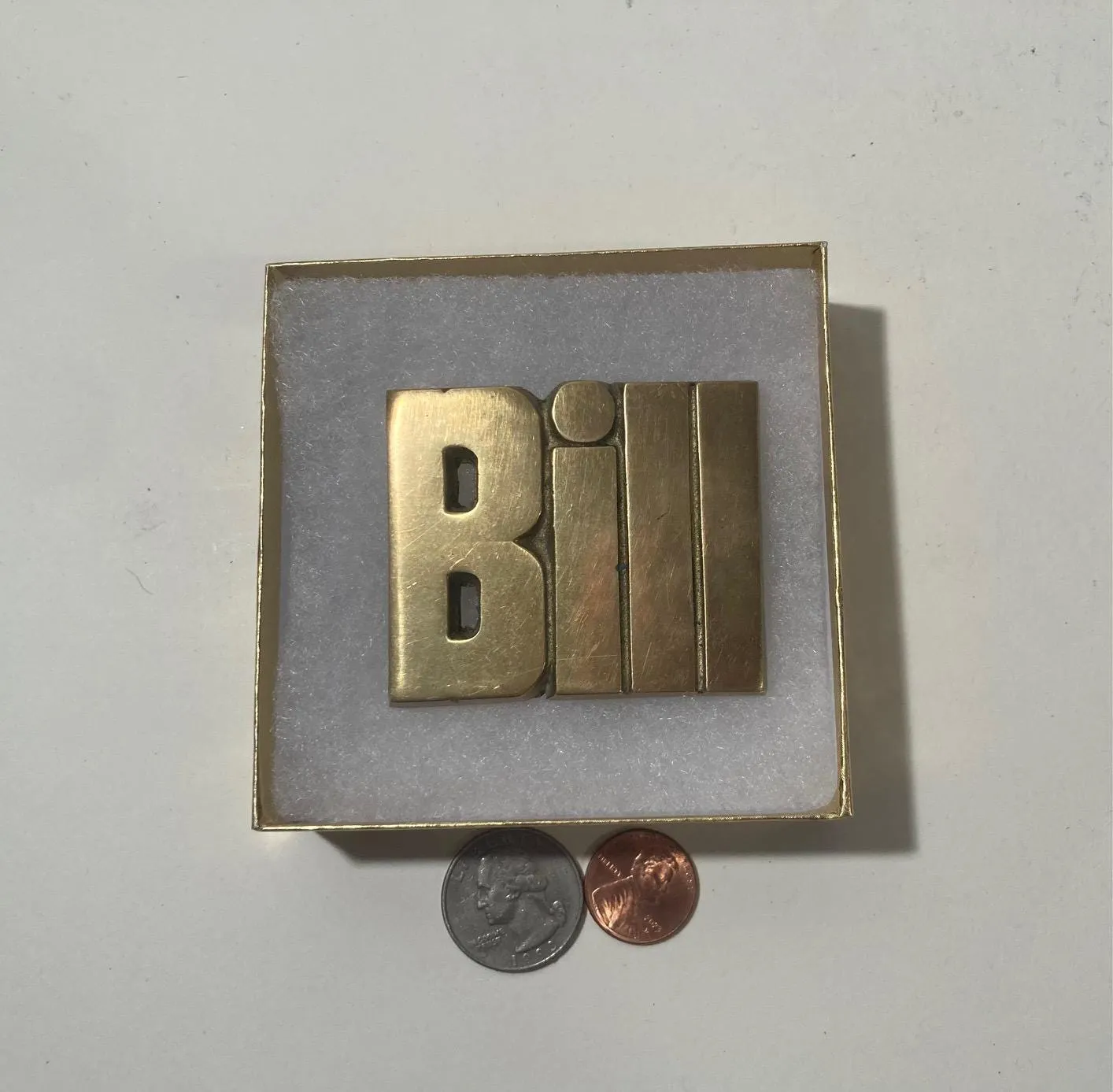 Vintage Metal Belt Buckle, Brass, Bill, Billy, William, Nice Design, 2 1/2" x 2", Heavy Duty, Quality, Thick Metal, For Belts, Fashion