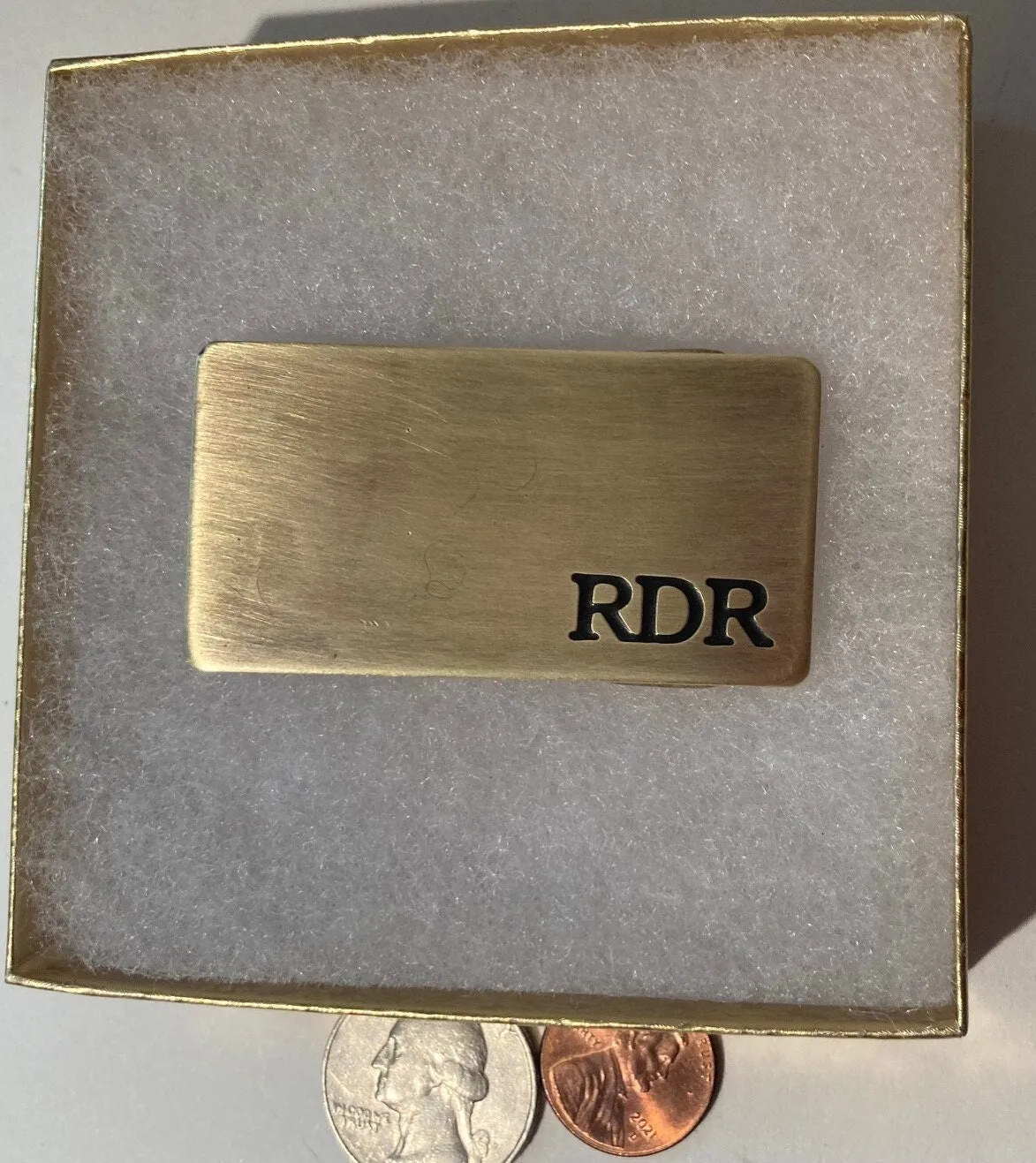 Vintage Metal Belt Buckle, Brass, RDR, Nice Design, 2 1/4" x 1 1/4", Heavy Duty, Quality, Thick Metal, Made in USA, For Belts, Fashion