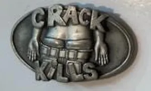 Vintage Metal Belt Buckle, Crack Kills Funny Belt Buckle, Quality, Made in USA, Country and Western, Heavy Duty, Fashion