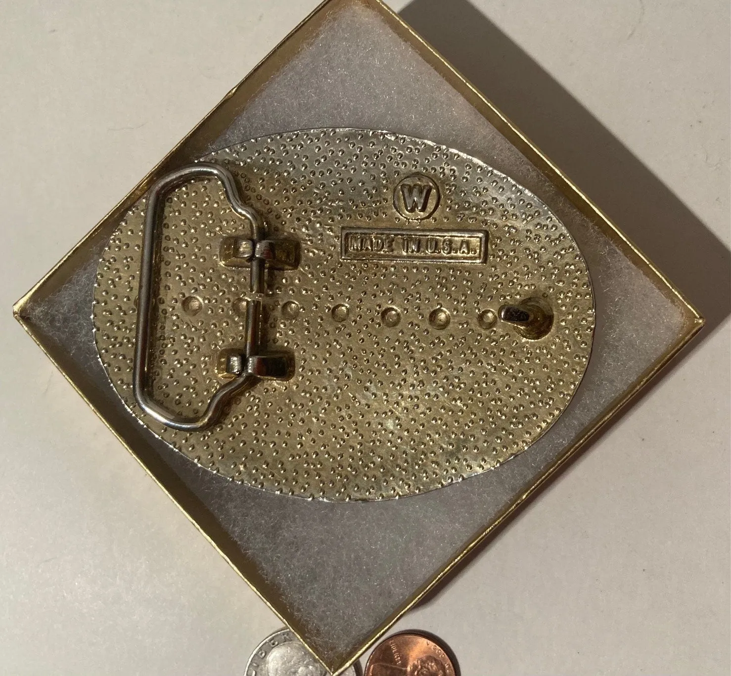 Vintage Metal Belt Buckle, Eagle, Brass and Silver, Nice Design, 3 3/4" x 2 3/4", Heavy Duty, Quality, Thick Metal, Made in USA, For Belts