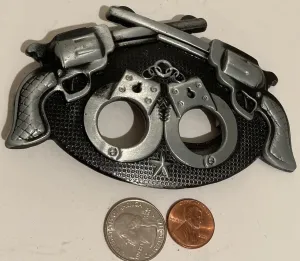 Vintage Metal Belt Buckle, Handcuffs and Pistols, Metal Belt Buckle, Fashion, Accessory, Belts, Dresser Decor, Shelf Display