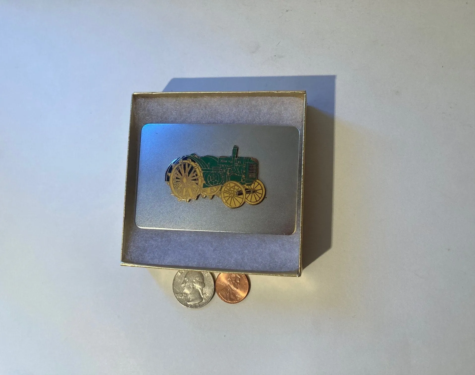 Vintage Metal Belt Buckle, John Deere, Tractor, Steel Wheels, 3 1/4" x 2 1/4", Heavy Duty, Quality, Made in USA, Thick Metal, For Belts