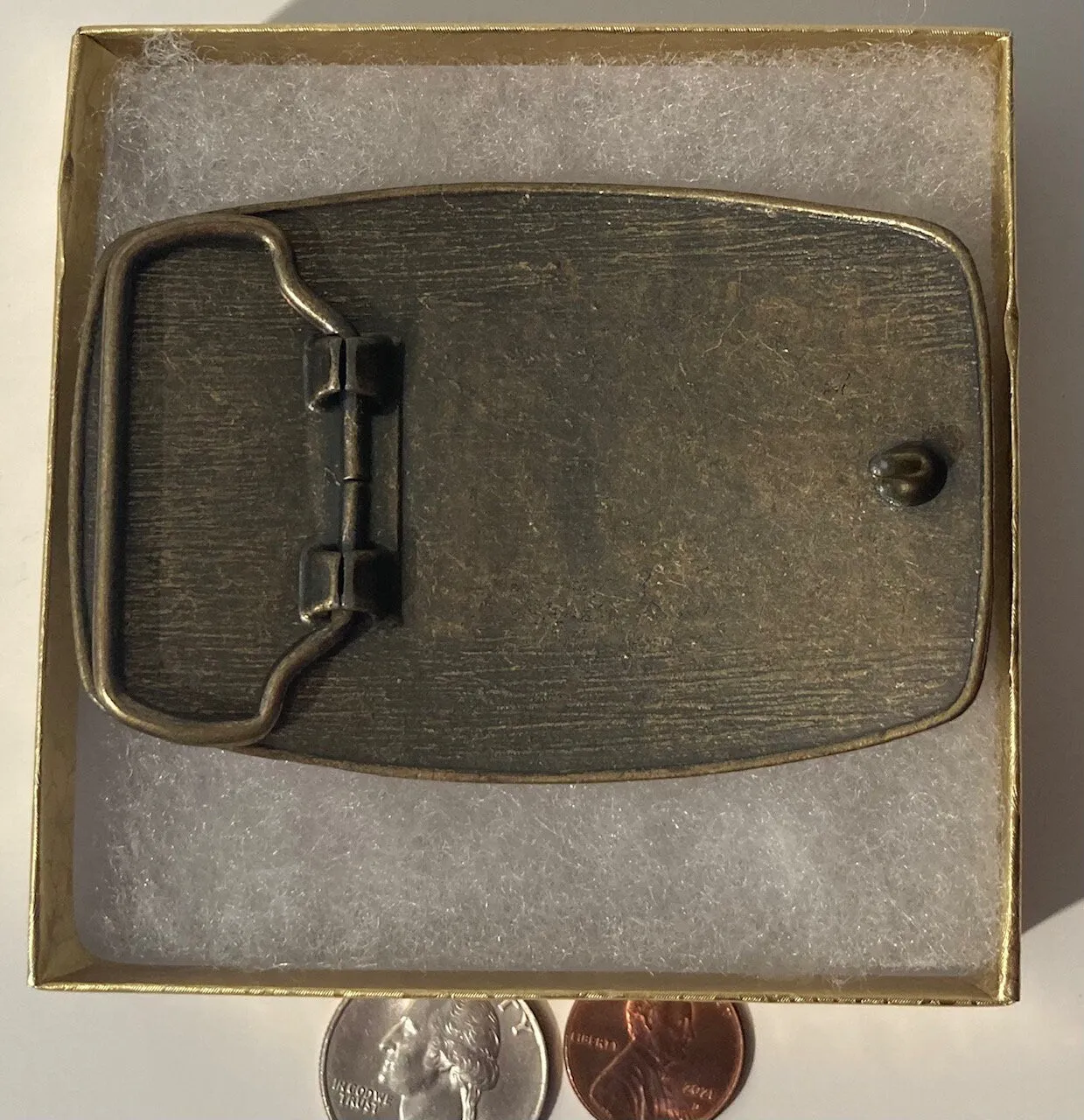 Vintage Metal Belt Buckle, Leather, Quality Hydraulic & Machine, Inc, 3 1/2" x 2 1/4", Heavy Duty, Quality, Thick Metal, Made in USA