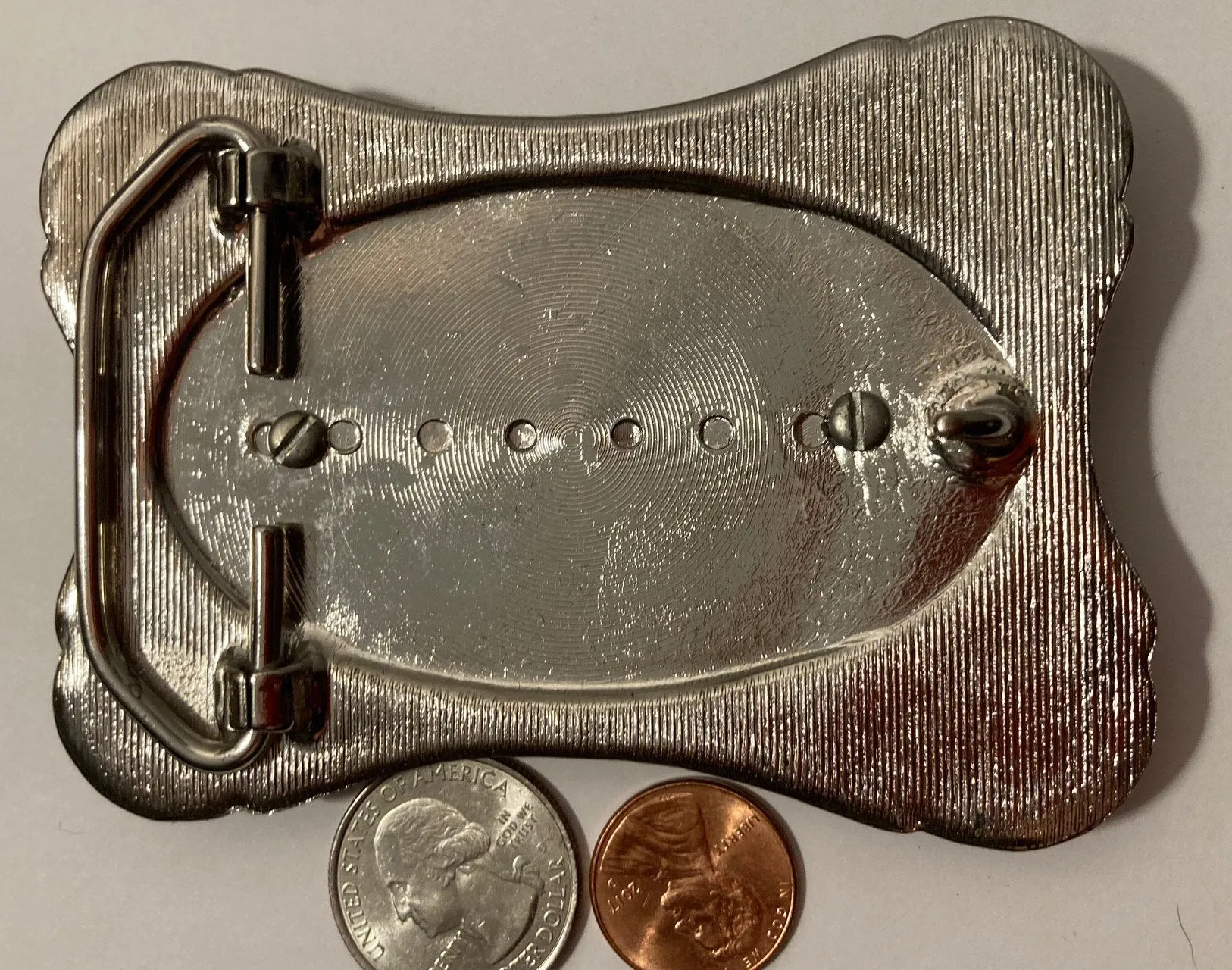 Vintage Metal Belt Buckle, Nice Brown Stripped Stone Design, Nice Western Design, 4" x 2 1/4", Heavy Duty, Quality, Thick Metal