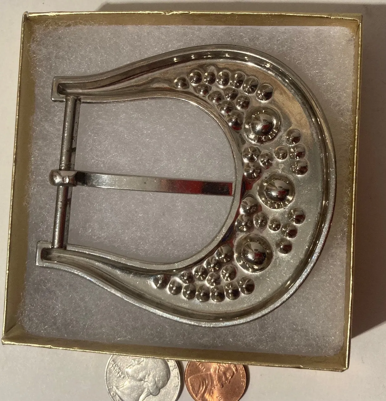 Vintage Metal Belt Buckle, Rhinestone, Crystals, Horse Style, West, Nice, 3" x 3", Heavy Duty, Quality, Thick Metal, Made in USA, For Belts