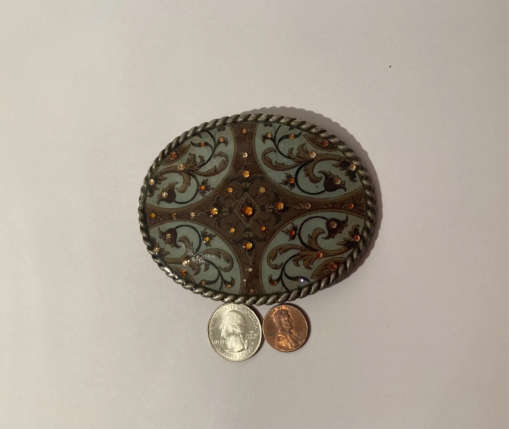 Vintage Metal Belt Buckle, Western, D. I. Rhein, Enamel, Made in USA, Quality, Heavy Duty, Fashion, Belts, Shelf Display, Collectible