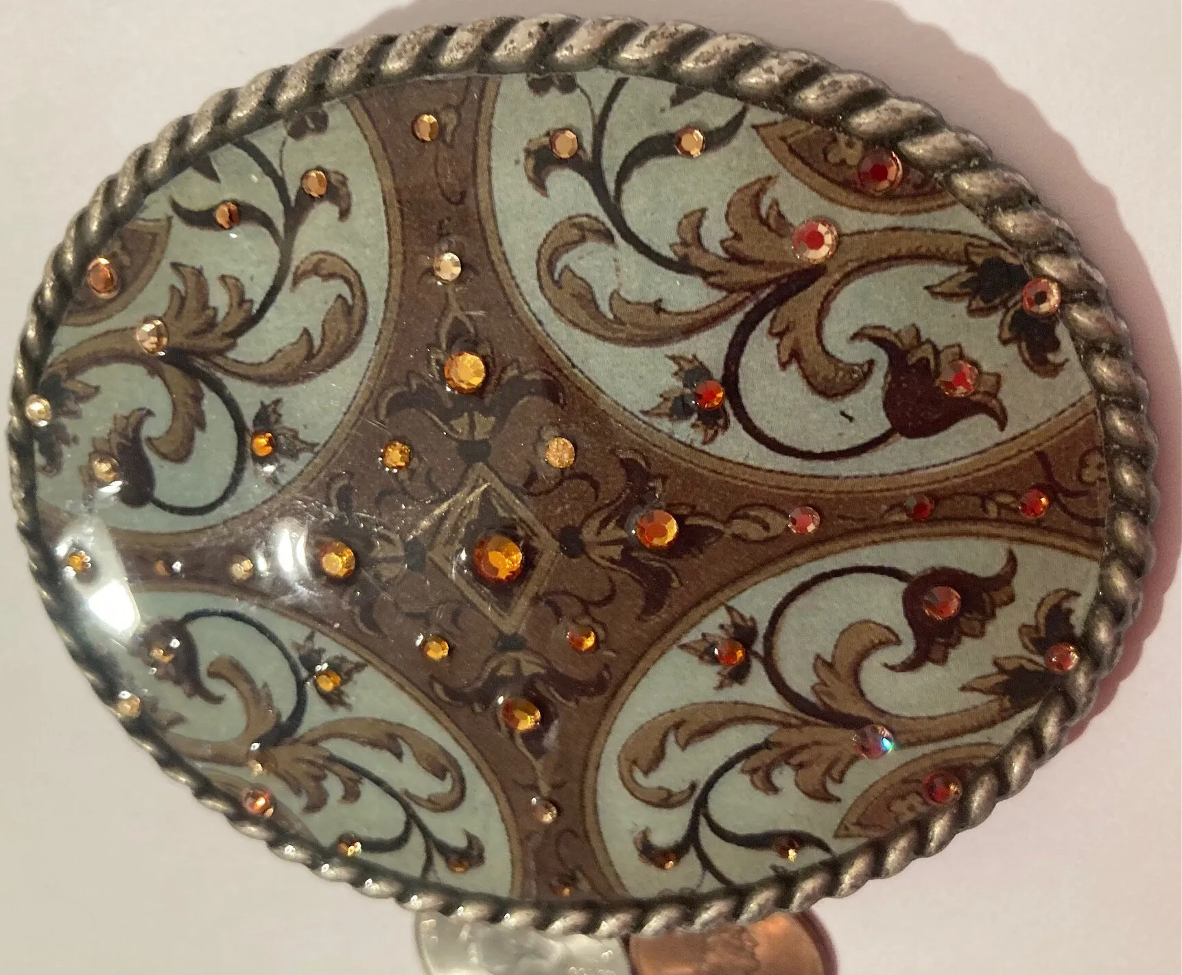 Vintage Metal Belt Buckle, Western, D. I. Rhein, Enamel, Made in USA, Quality, Heavy Duty, Fashion, Belts, Shelf Display, Collectible