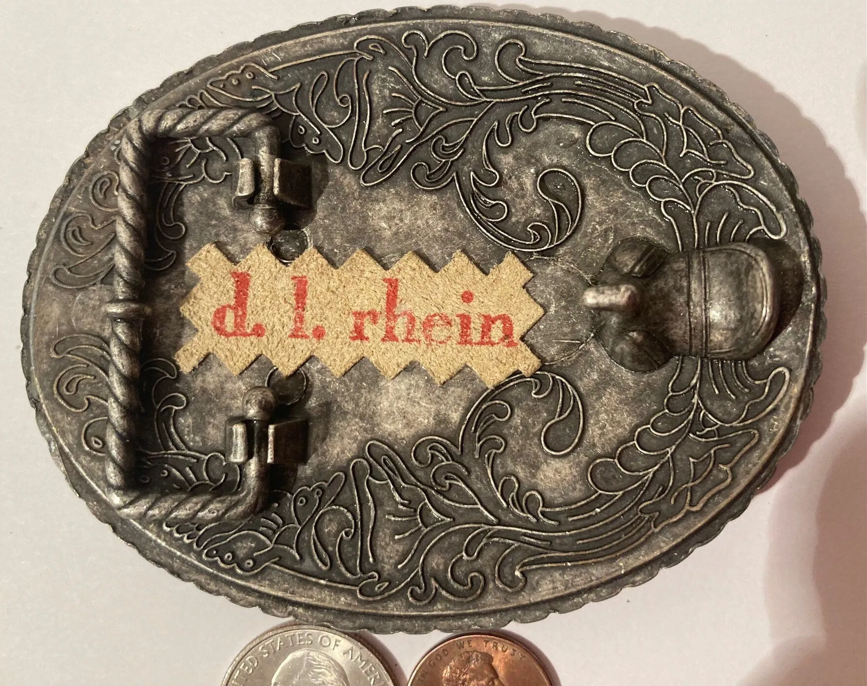 Vintage Metal Belt Buckle, Western, D. I. Rhein, Enamel, Made in USA, Quality, Heavy Duty, Fashion, Belts, Shelf Display, Collectible
