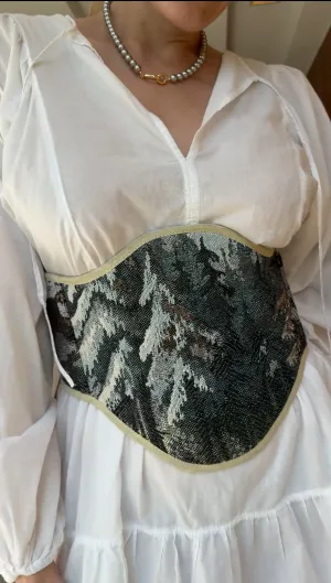 Vintage Tapestry Back Lace-up Corset Belt, "Winter Forest” Pattern
