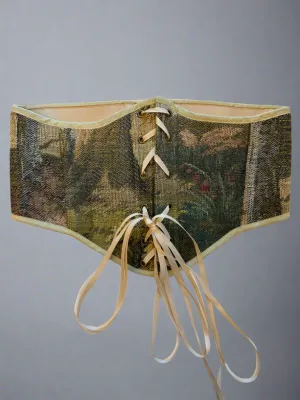 Vintage Tapestry Front Lace-up Corset Belt, “Mossy Vale” pattern
