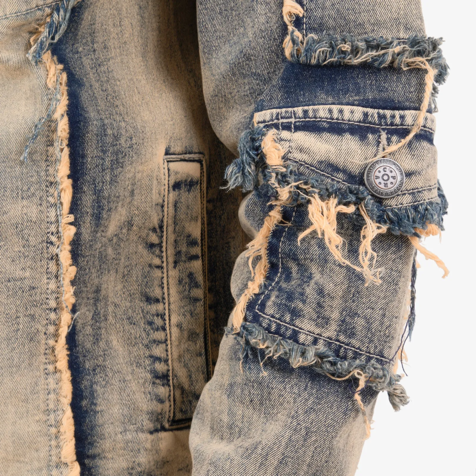 VINTAGE WASHED FRAYED DENIM JACKET