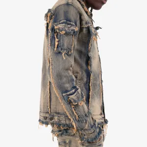 VINTAGE WASHED FRAYED DENIM JACKET