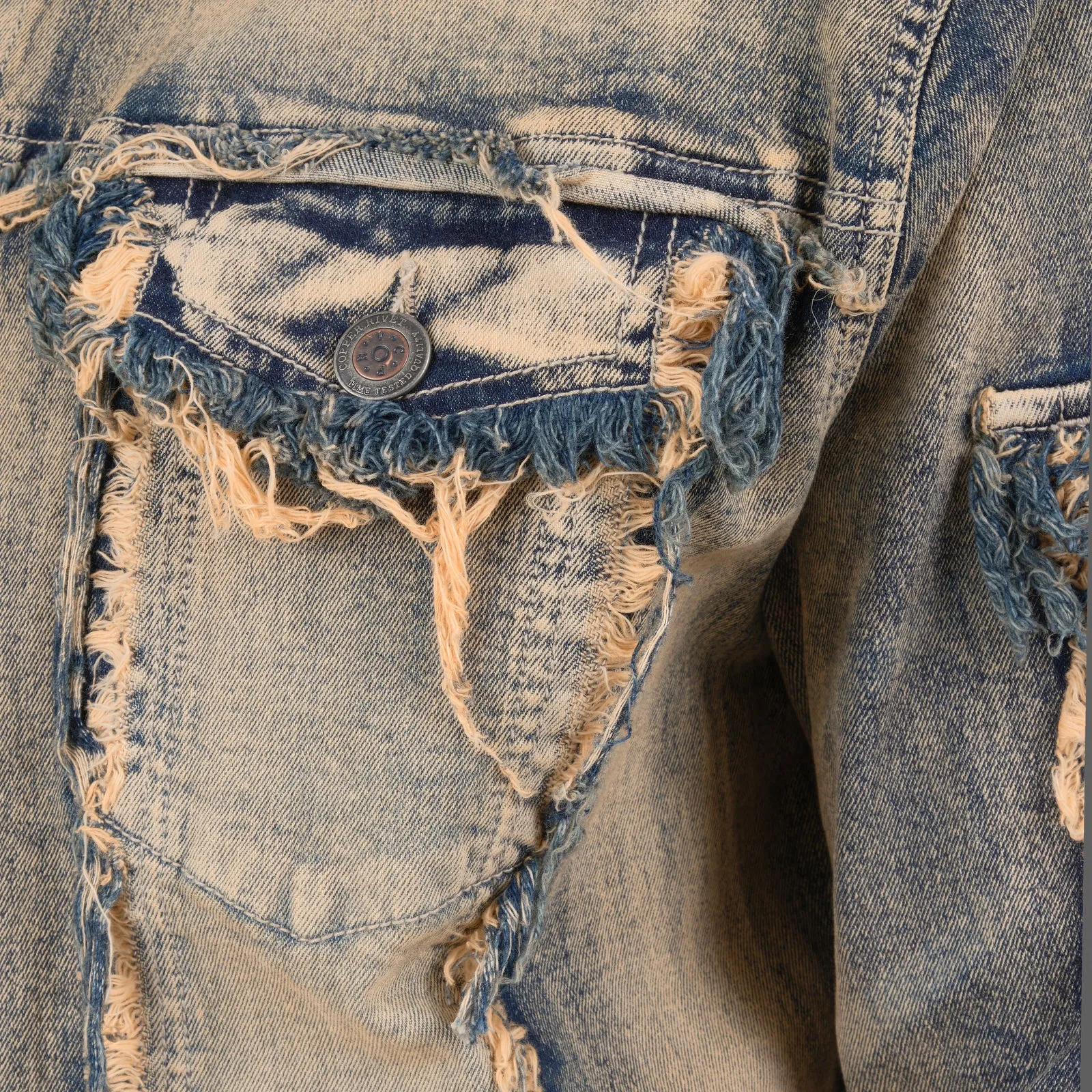 VINTAGE WASHED FRAYED DENIM JACKET