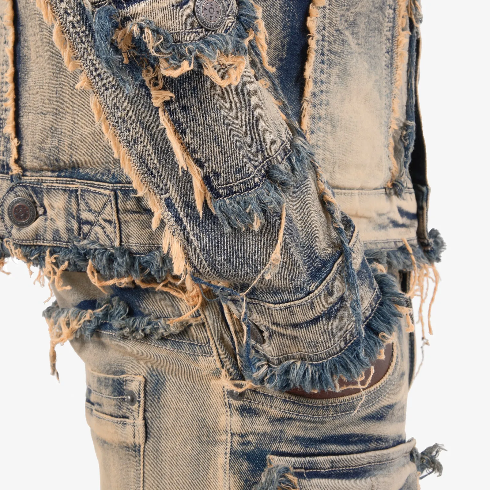 VINTAGE WASHED FRAYED DENIM JACKET