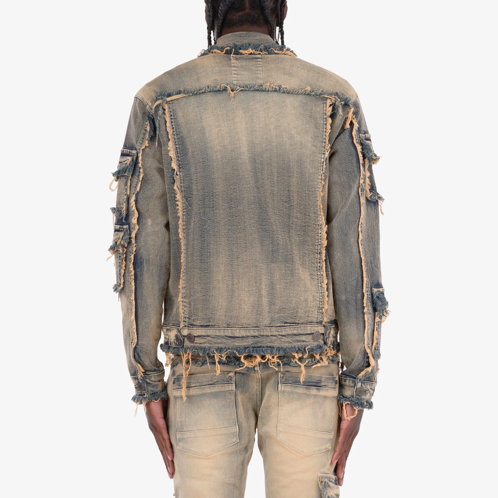 VINTAGE WASHED FRAYED DENIM JACKET