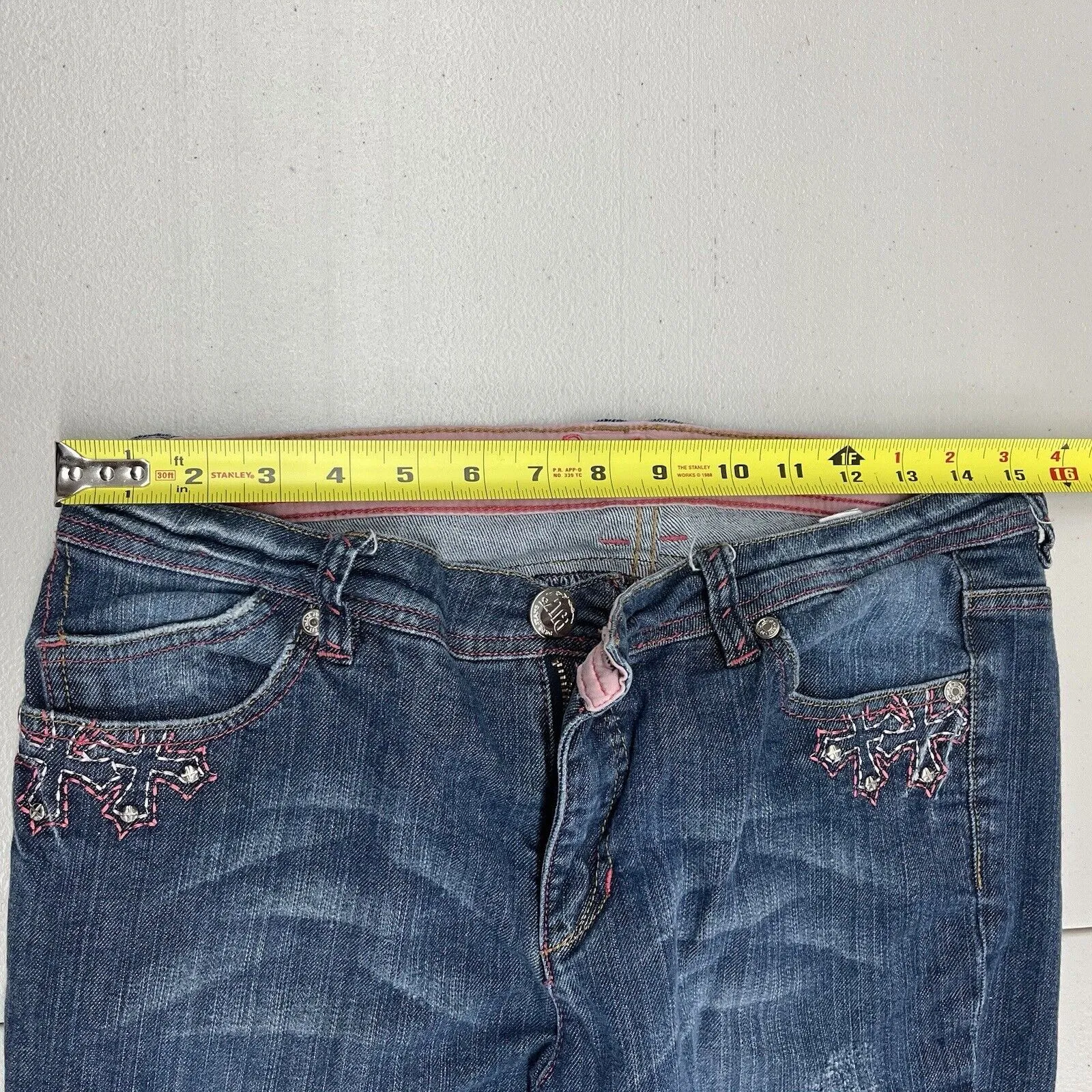 Vintage Y2K Pepe Jeans Medium Wash Denim Rhinestones Embroidered Women's 32