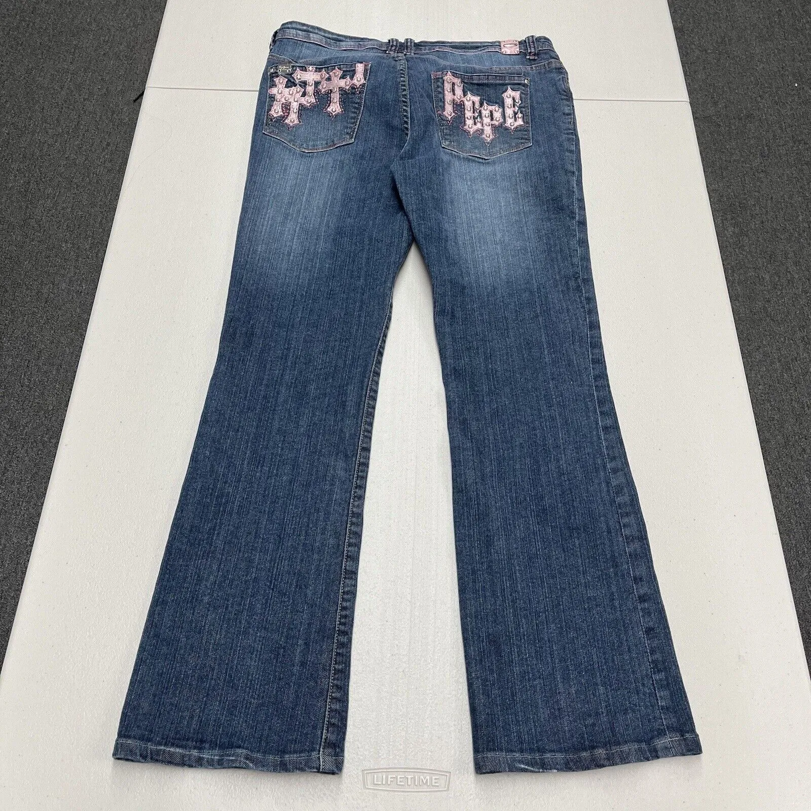 Vintage Y2K Pepe Jeans Medium Wash Denim Rhinestones Embroidered Women's 32