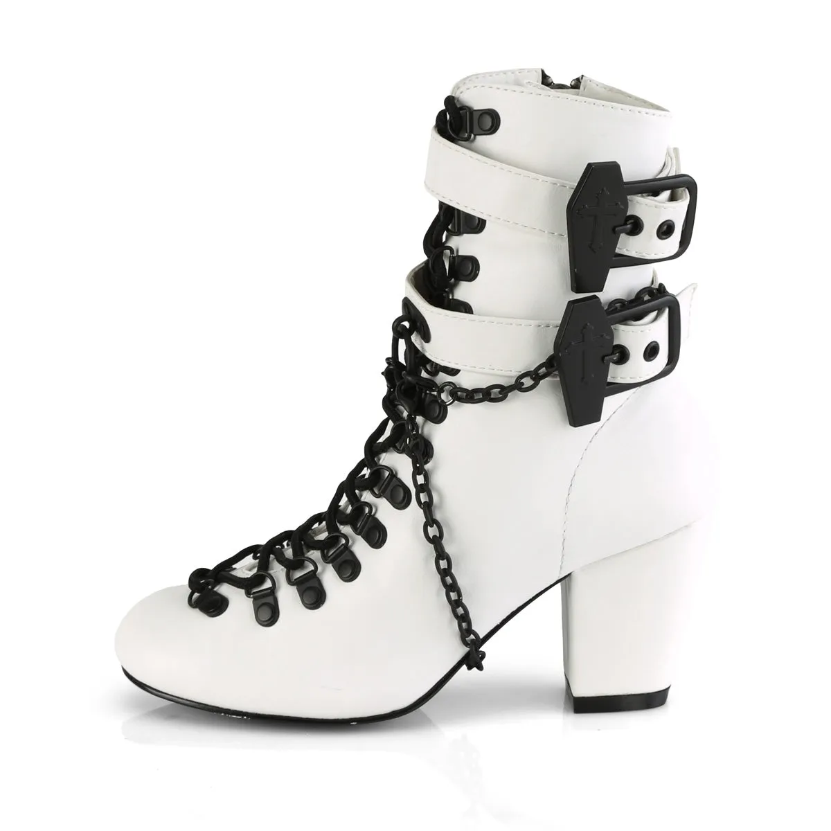 VIVIKA-128 DemoniaCult White Vegan Leather Sexy Women's Ankle Boots (Alternative Footwear)