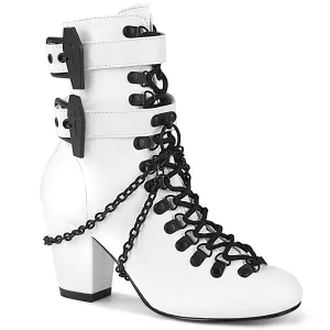 VIVIKA-128 DemoniaCult White Vegan Leather Sexy Women's Ankle Boots (Alternative Footwear)