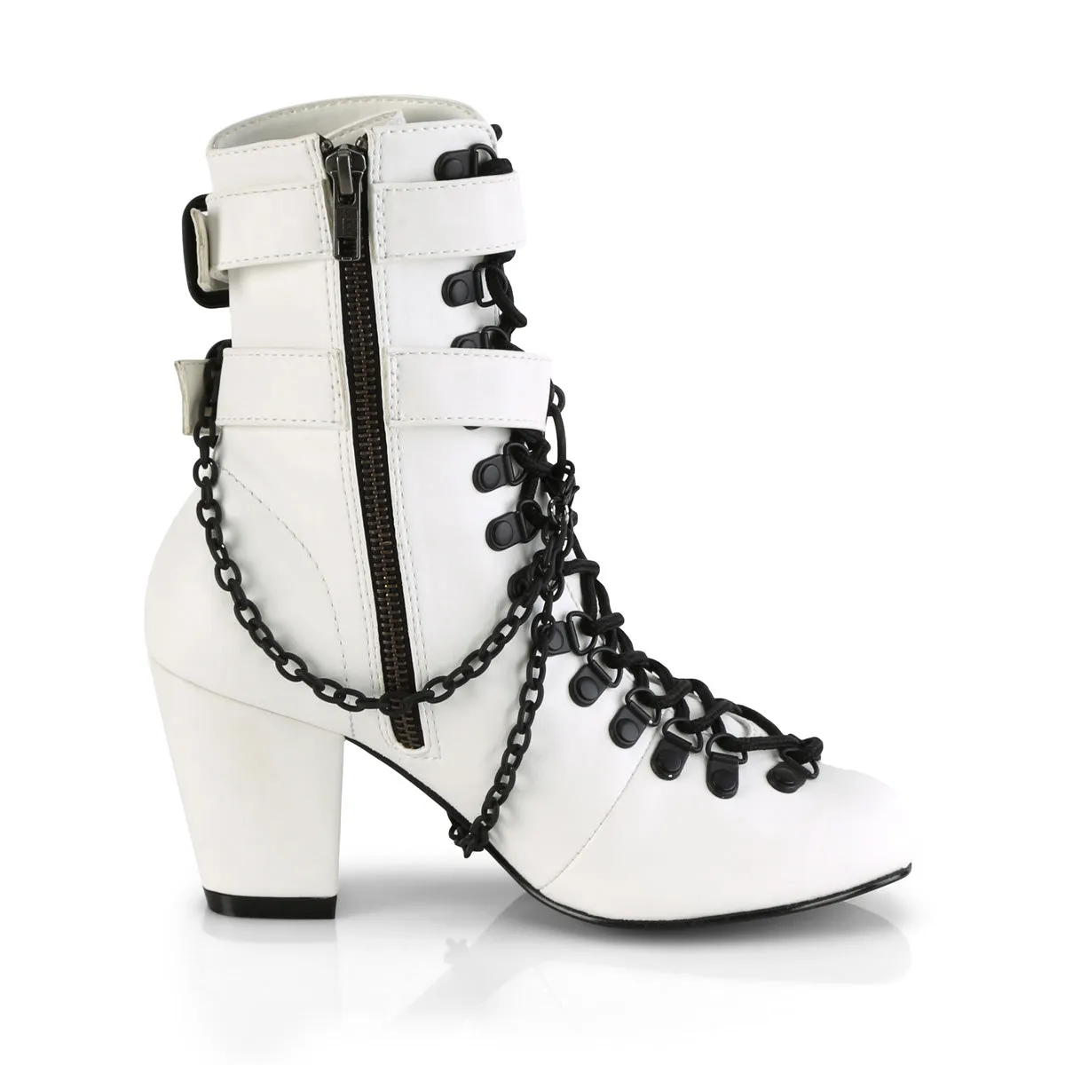 VIVIKA-128 DemoniaCult White Vegan Leather Sexy Women's Ankle Boots (Alternative Footwear)
