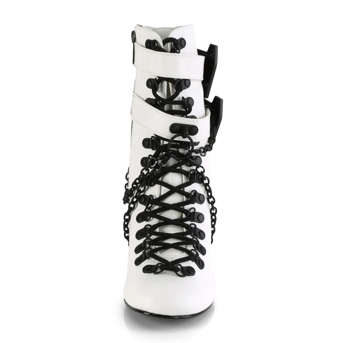 VIVIKA-128 DemoniaCult White Vegan Leather Sexy Women's Ankle Boots (Alternative Footwear)