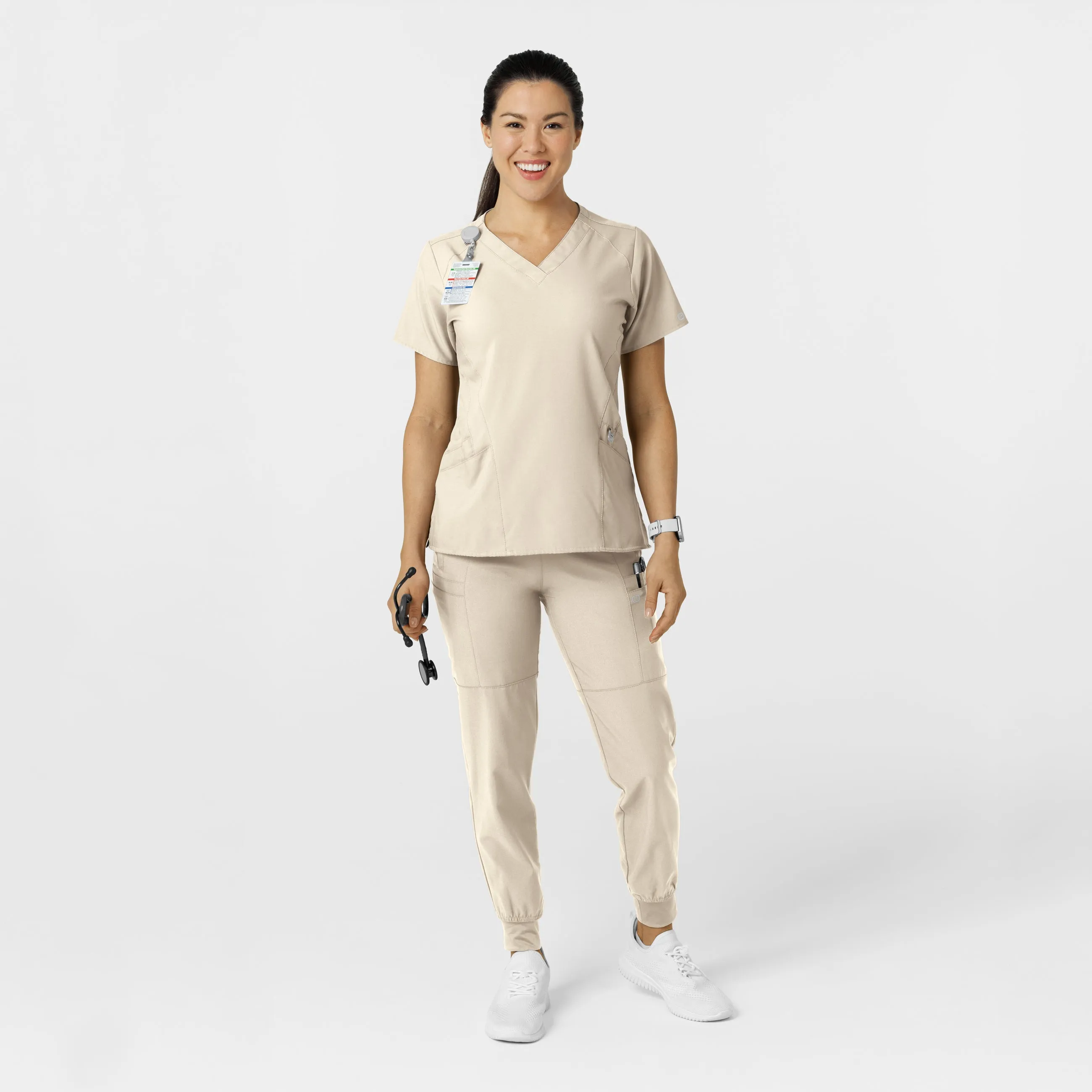 W123 Women's Comfort Waist Cargo Jogger Scrub Pant - Khaki