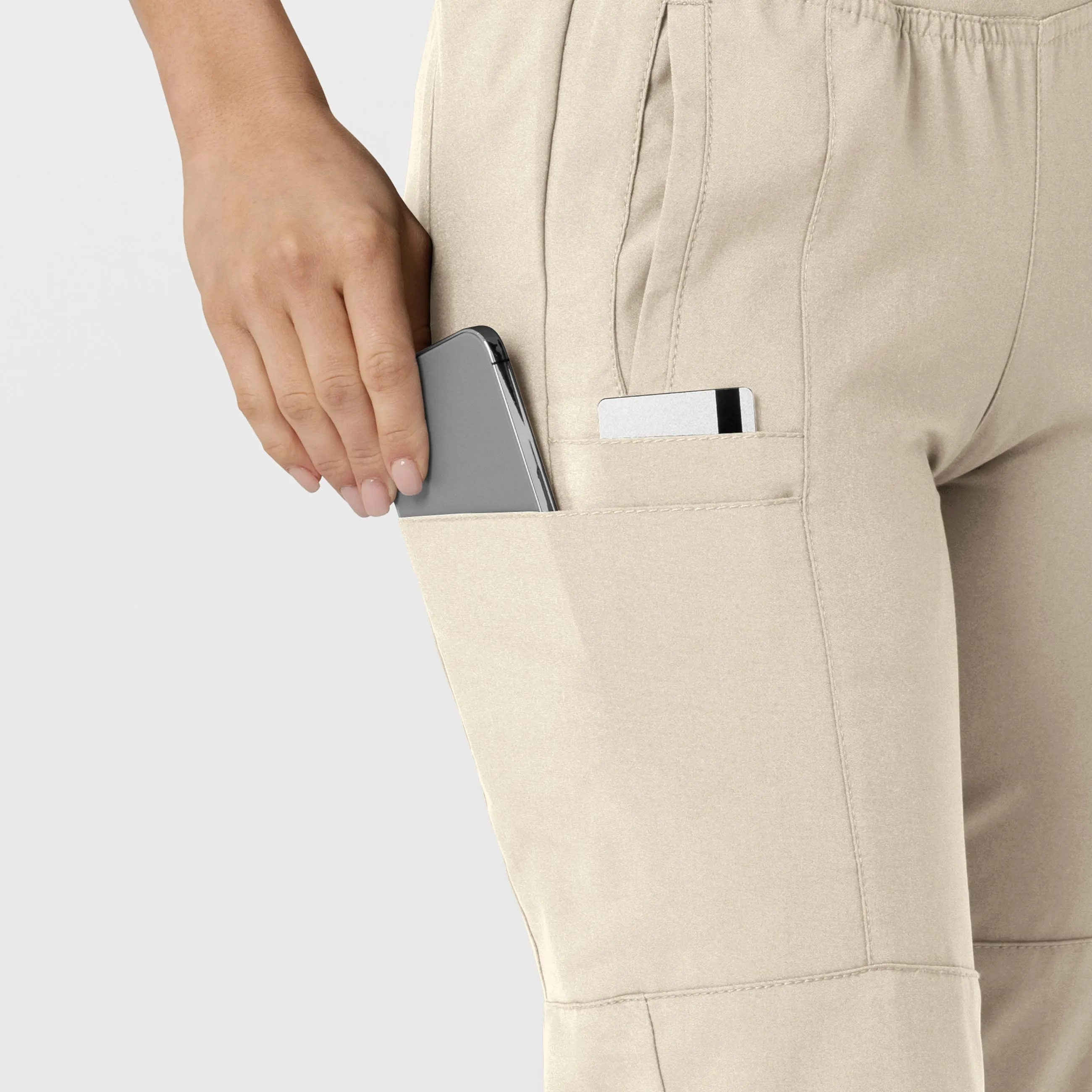 W123 Women's Comfort Waist Cargo Jogger Scrub Pant - Khaki