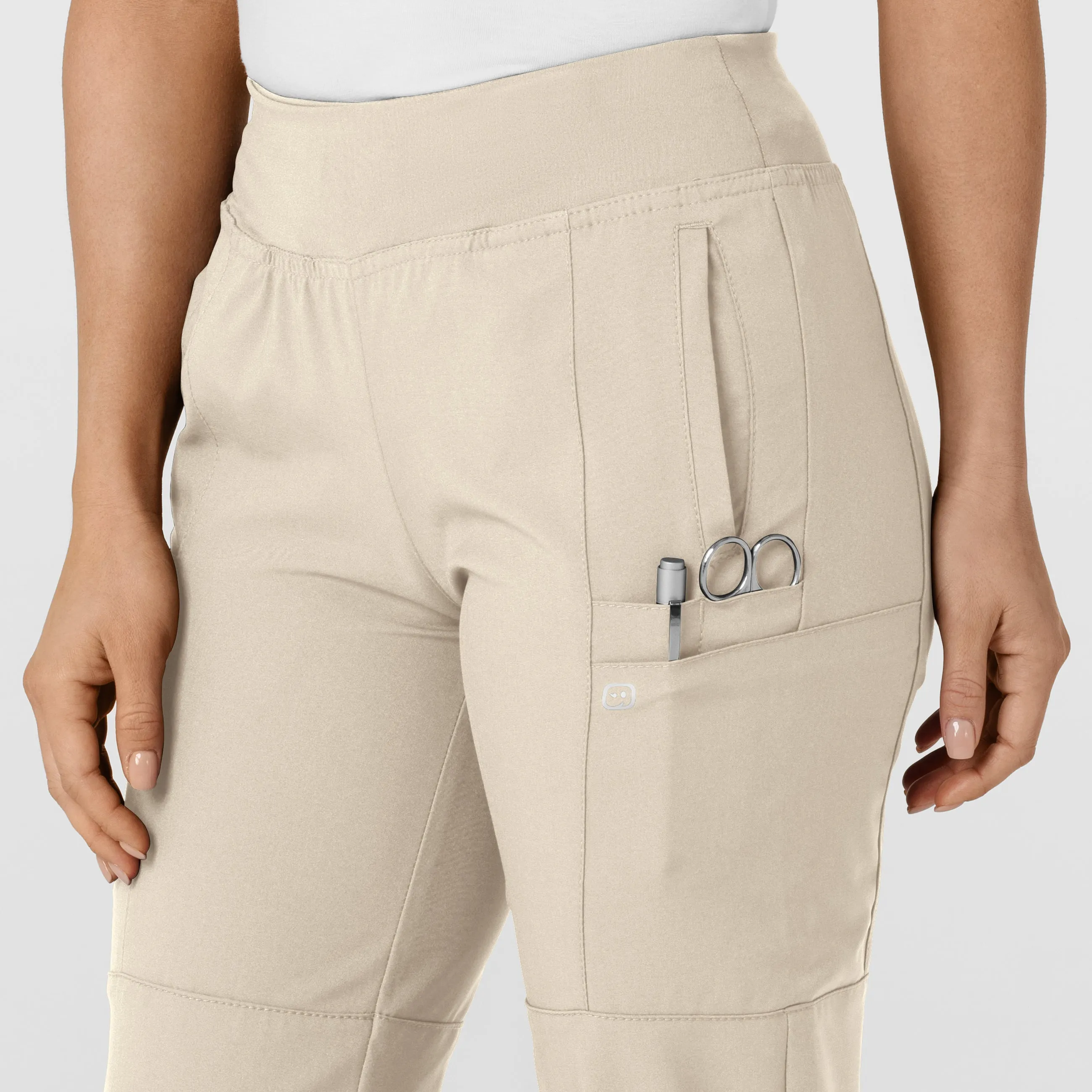 W123 Women's Comfort Waist Cargo Jogger Scrub Pant - Khaki