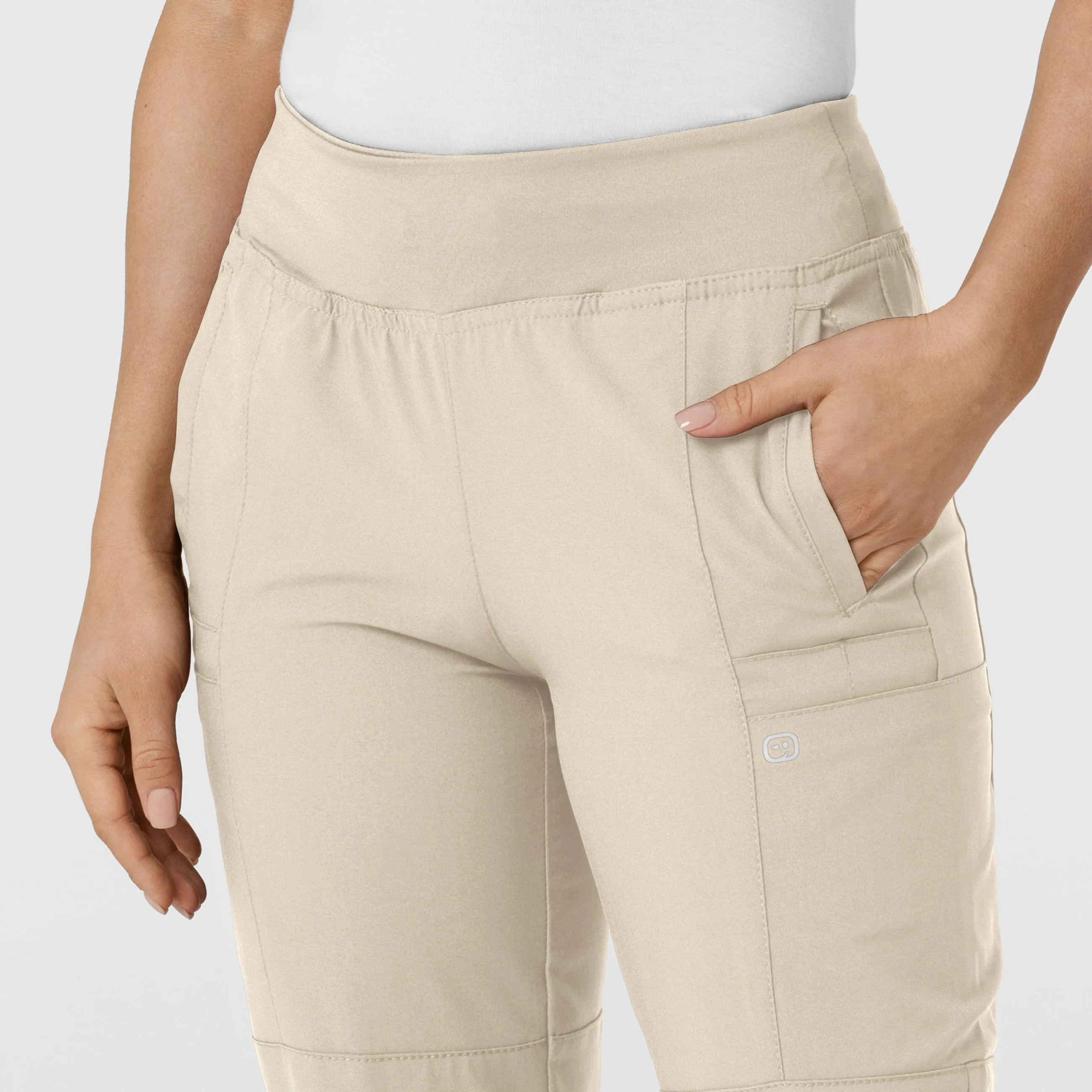 W123 Women's Comfort Waist Cargo Jogger Scrub Pant - Khaki