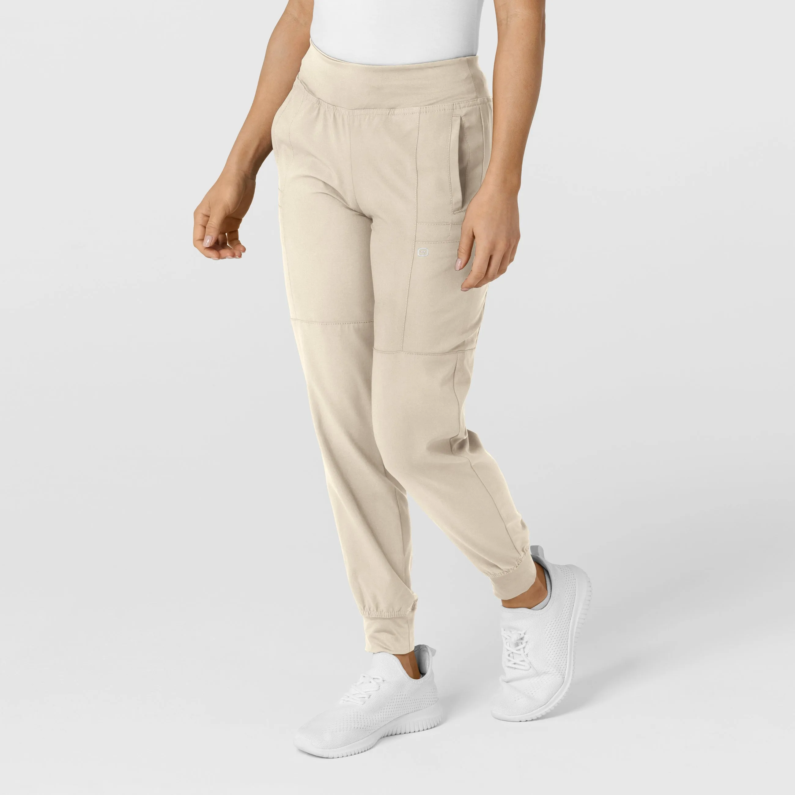 W123 Women's Comfort Waist Cargo Jogger Scrub Pant - Khaki